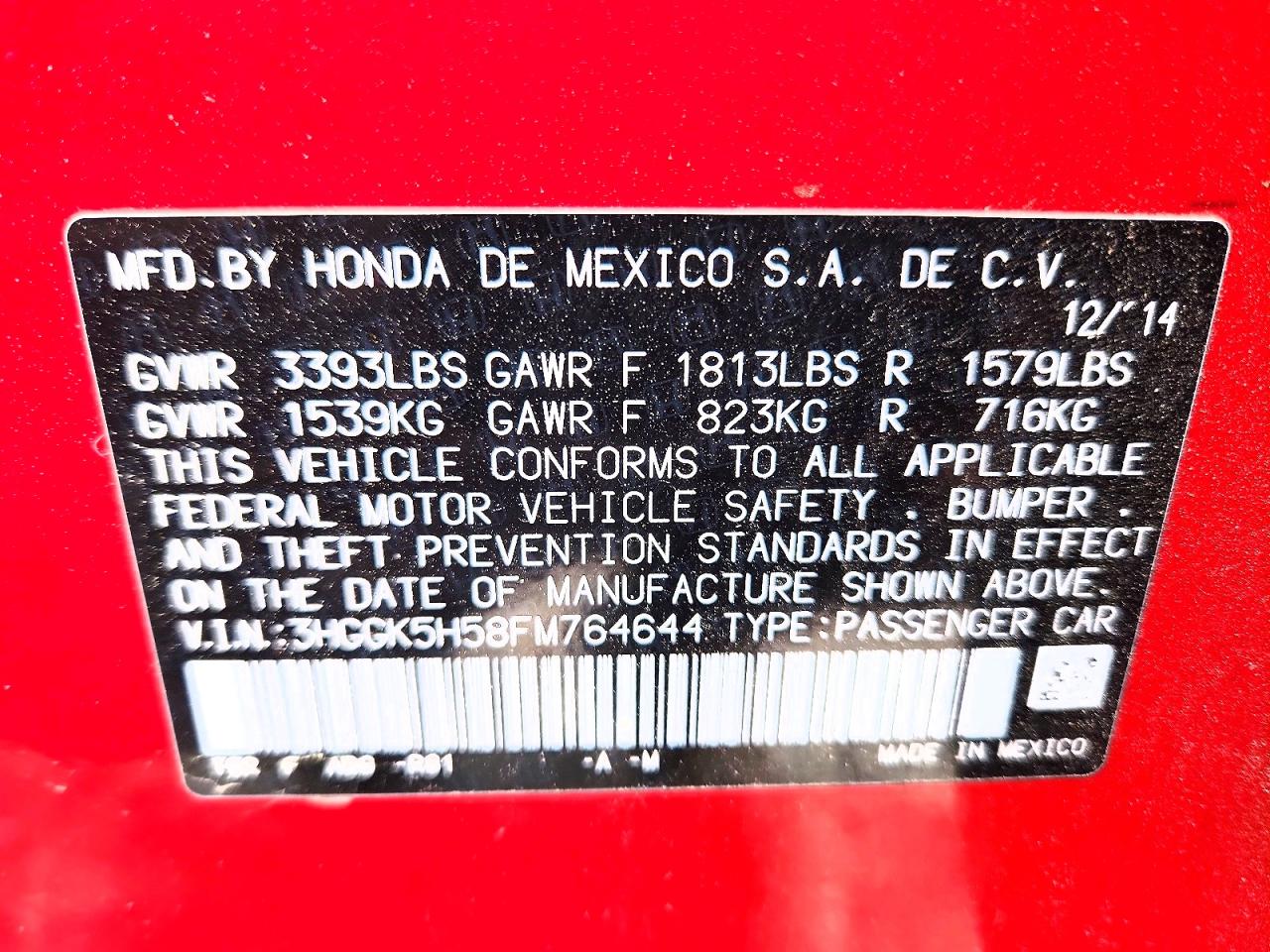 2015 Honda Fit Lx Red vin: 3HGGK5H58FM764644