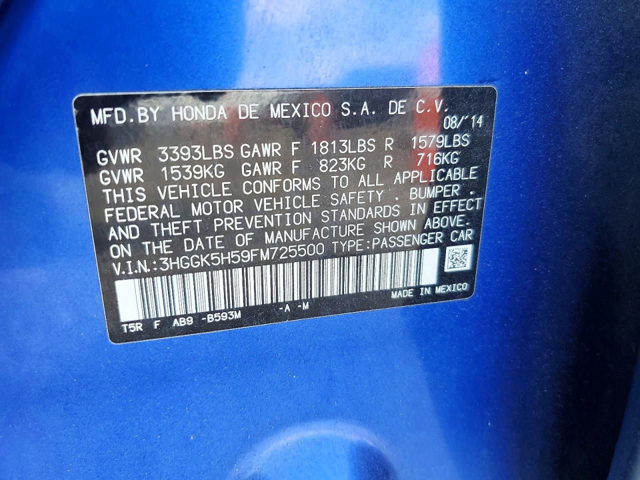 2015 Honda Fit Lx Blue vin: 3HGGK5H59FM725500
