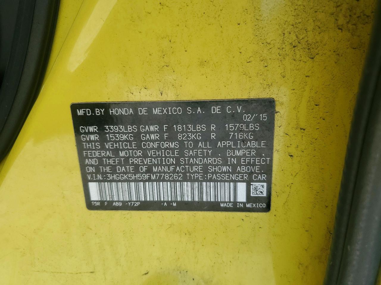 2015 Honda Fit Lx Yellow vin: 3HGGK5H59FM778262