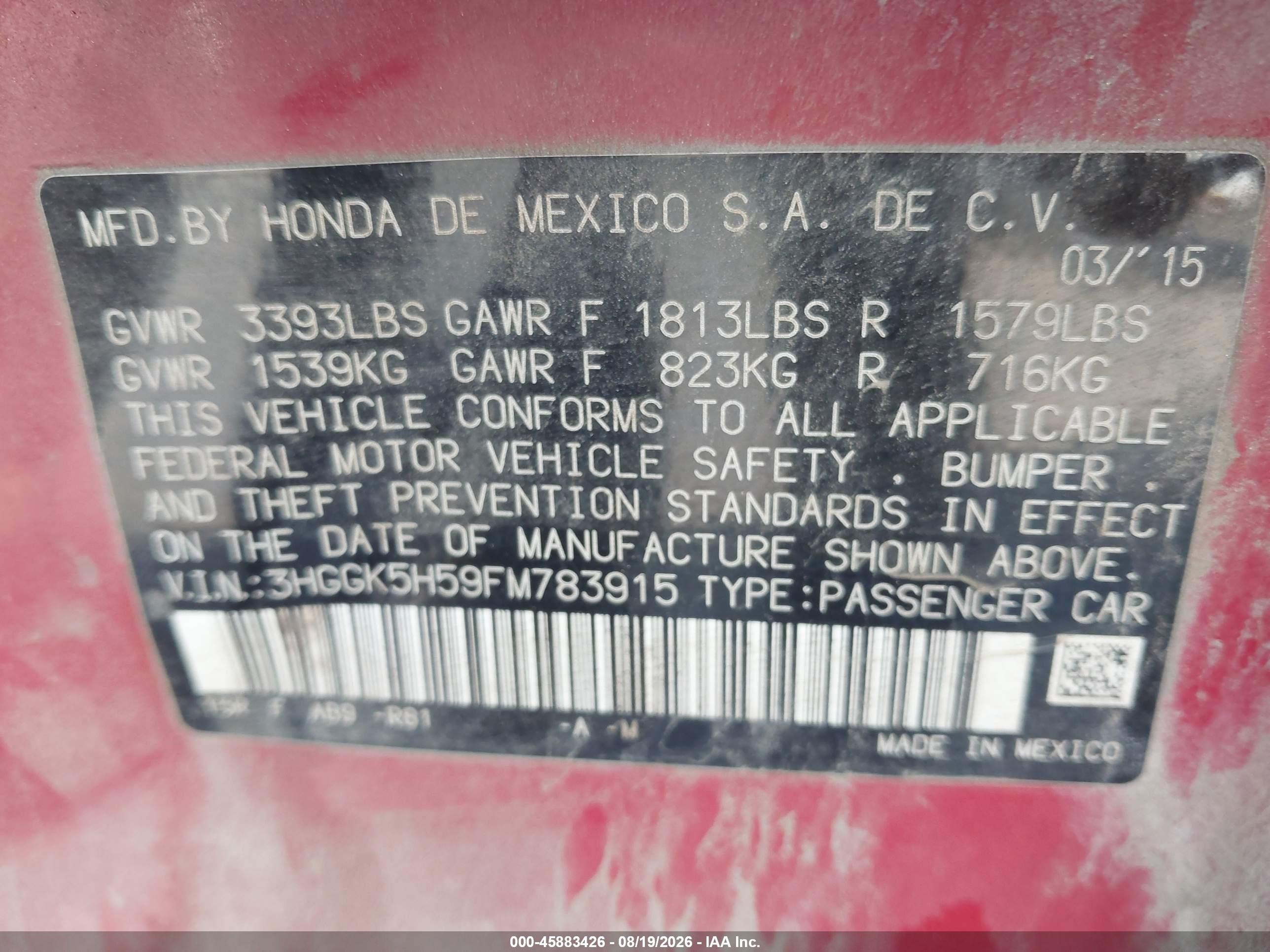 2015 Honda Fit Lx Red vin: 3HGGK5H59FM783915