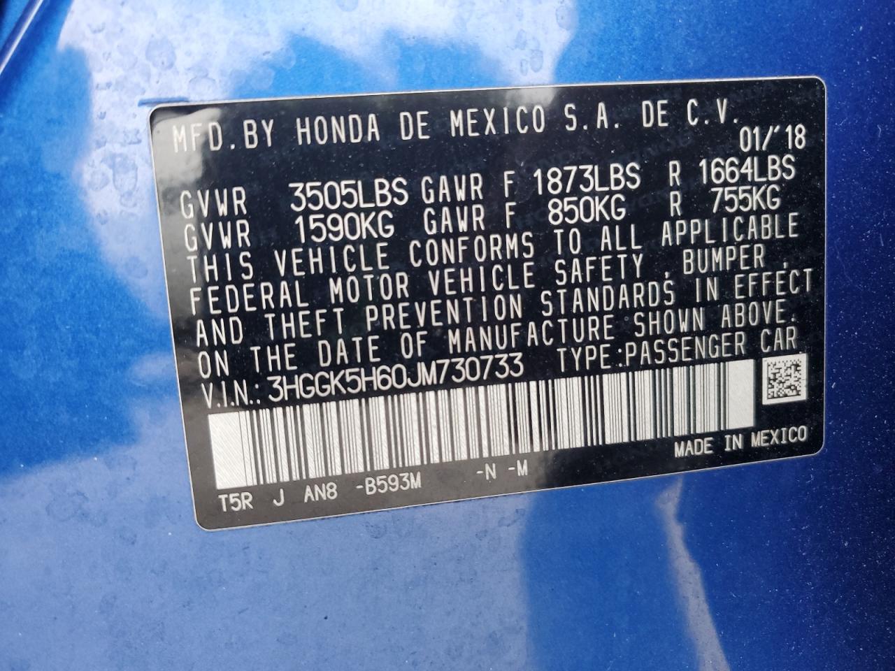 2018 Honda Fit Sport Blue vin: 3HGGK5H60JM730733