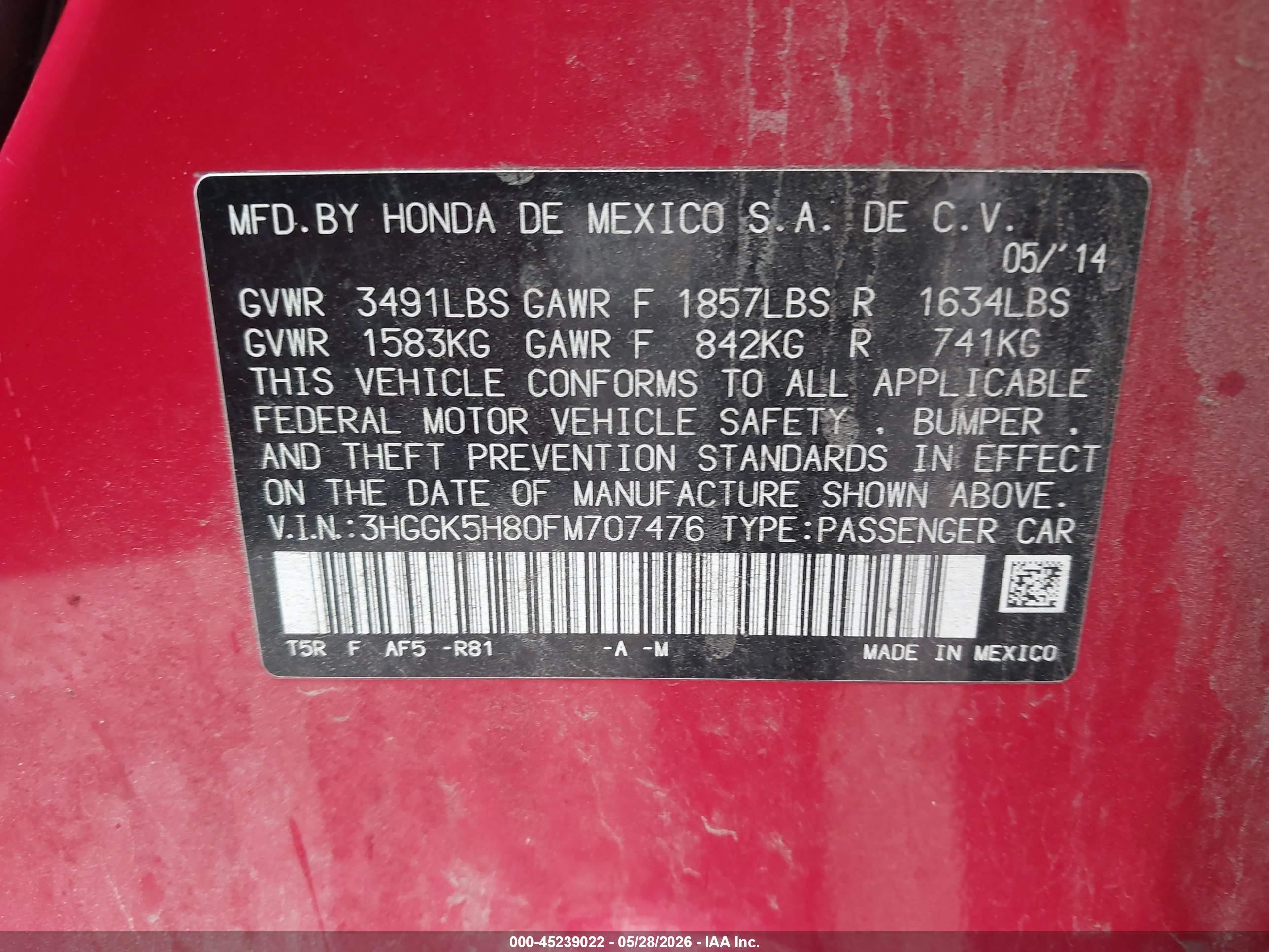 2015 Honda Fit Ex/ex-l Red vin: 3HGGK5H80FM707476