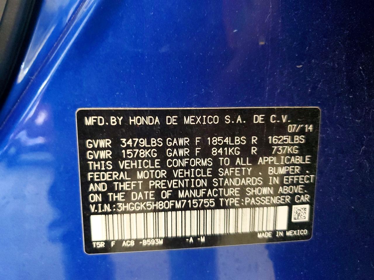 2015 Honda Fit Ex Blue vin: 3HGGK5H80FM715755