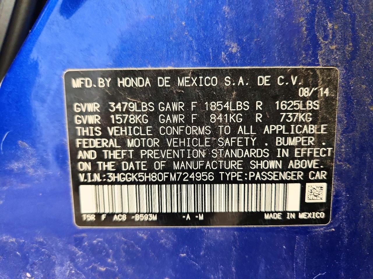 2015 Honda Fit Ex Blue vin: 3HGGK5H80FM724956