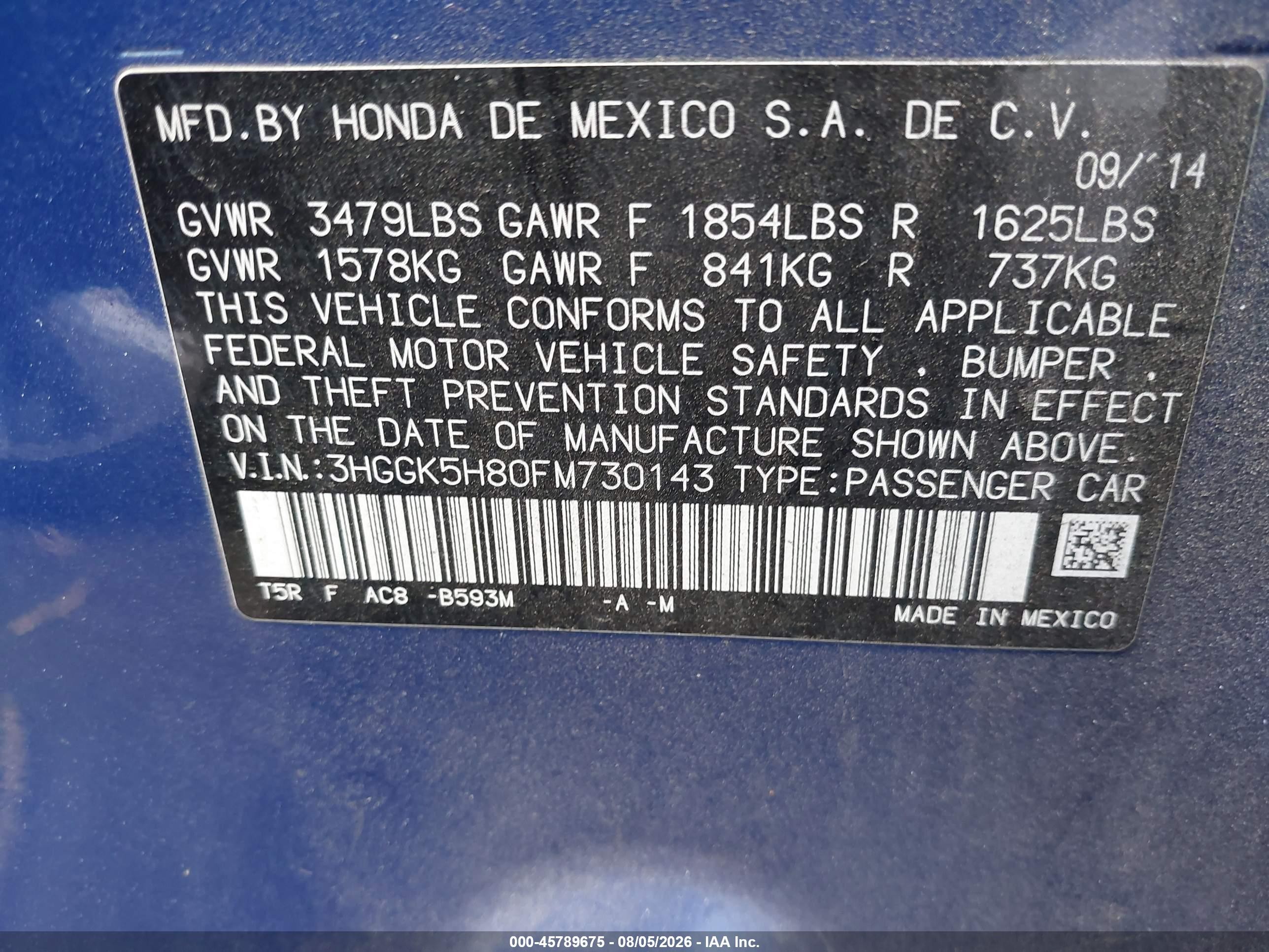 2015 Honda Fit Ex/ex-l Синий vin: 3HGGK5H80FM730143