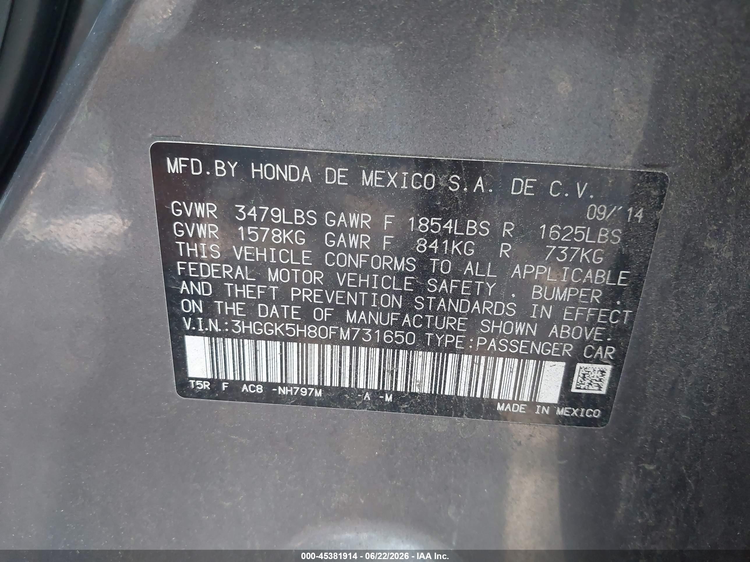 2015 Honda Fit Ex/ex-l Gray vin: 3HGGK5H80FM731650