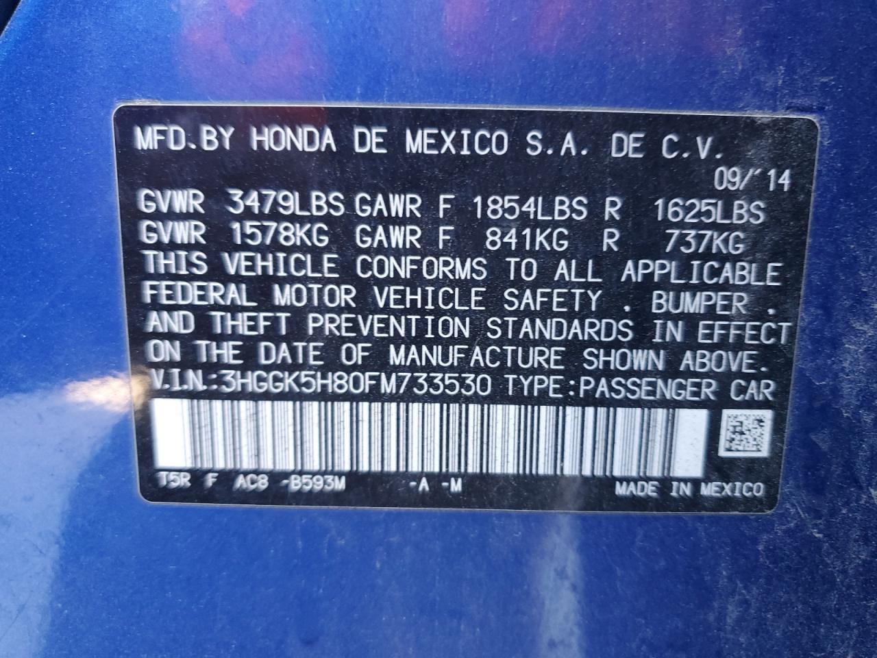 2015 Honda Fit Ex Blue vin: 3HGGK5H80FM733530