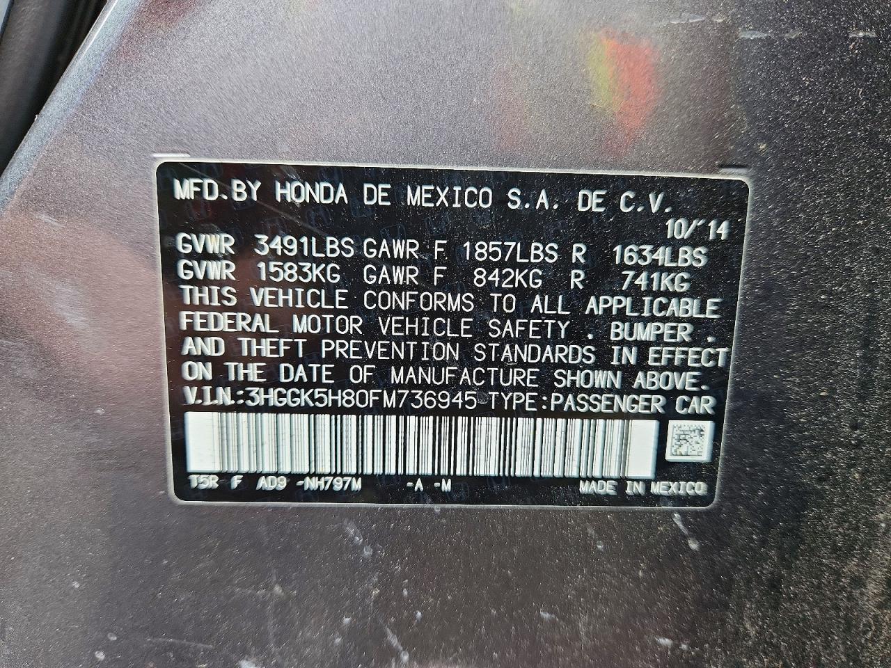 2015 Honda Fit Ex Gray vin: 3HGGK5H80FM736945