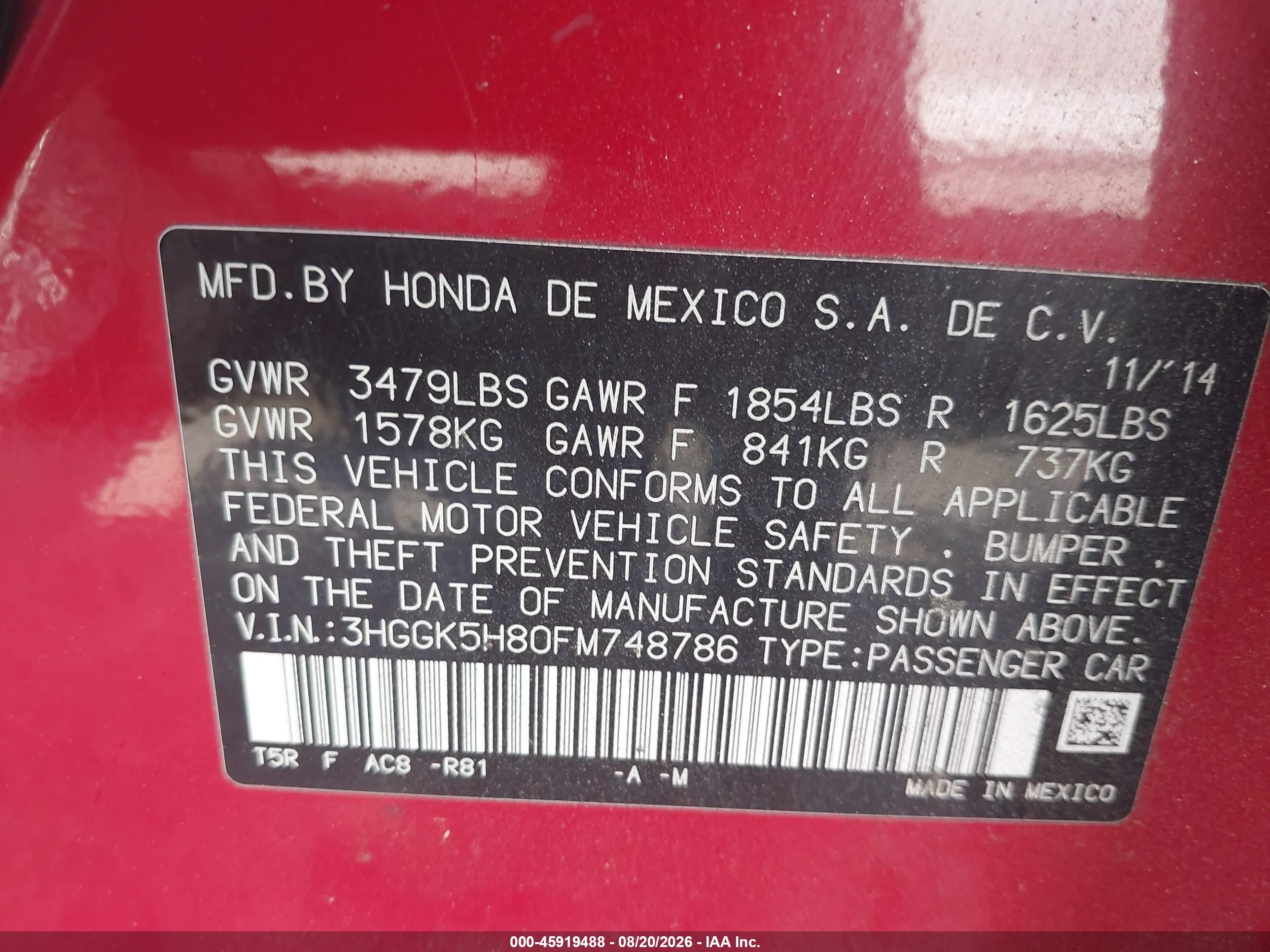 2015 Honda Fit Ex/ex-l Red vin: 3HGGK5H80FM748786