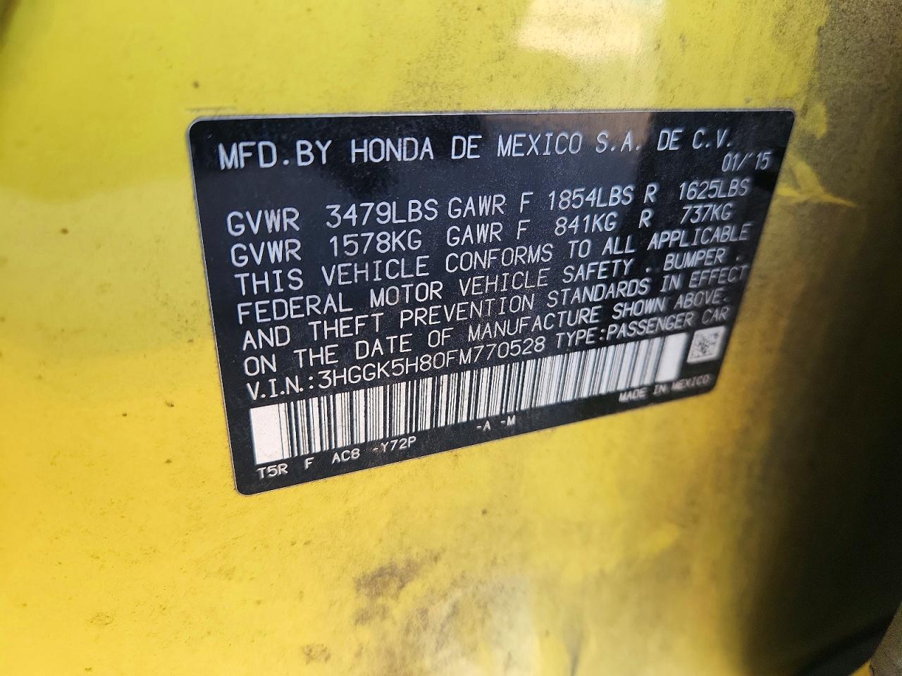 2015 Honda Fit Ex Желтый vin: 3HGGK5H80FM770528
