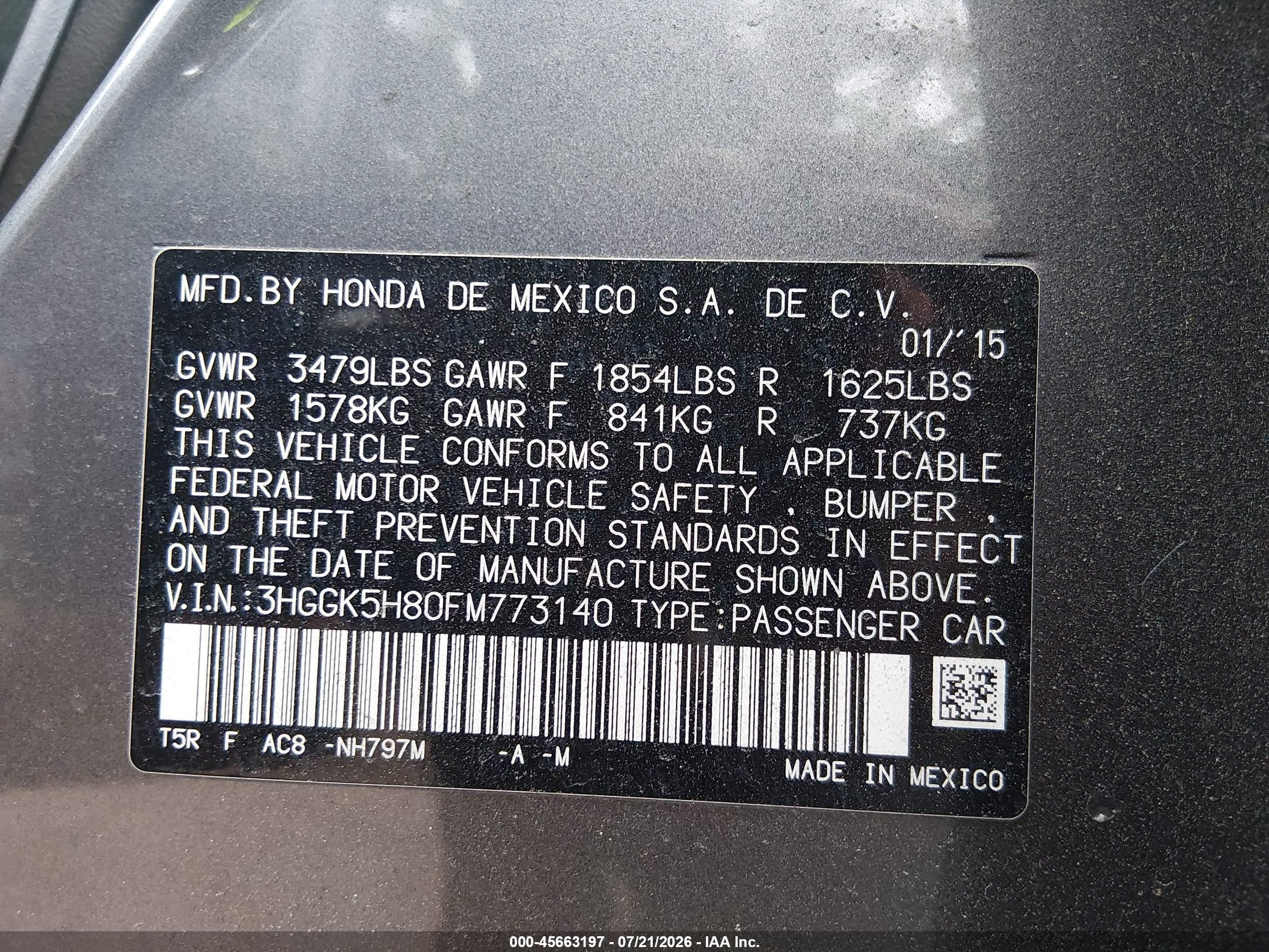 2015 Honda Fit Ex/ex-l Gray vin: 3HGGK5H80FM773140