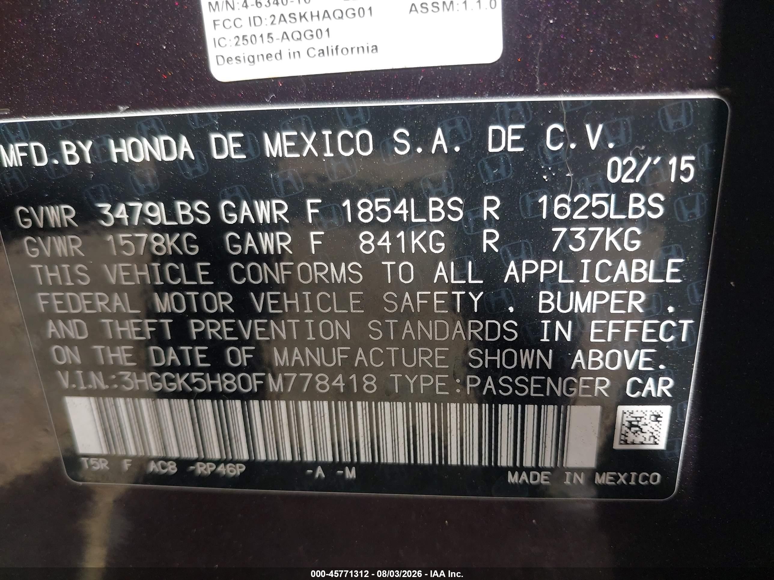 2015 Honda Fit Ex/ex-l Purple vin: 3HGGK5H80FM778418