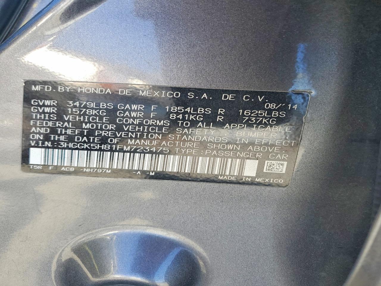 2015 Honda Fit Ex Gray vin: 3HGGK5H81FM723475