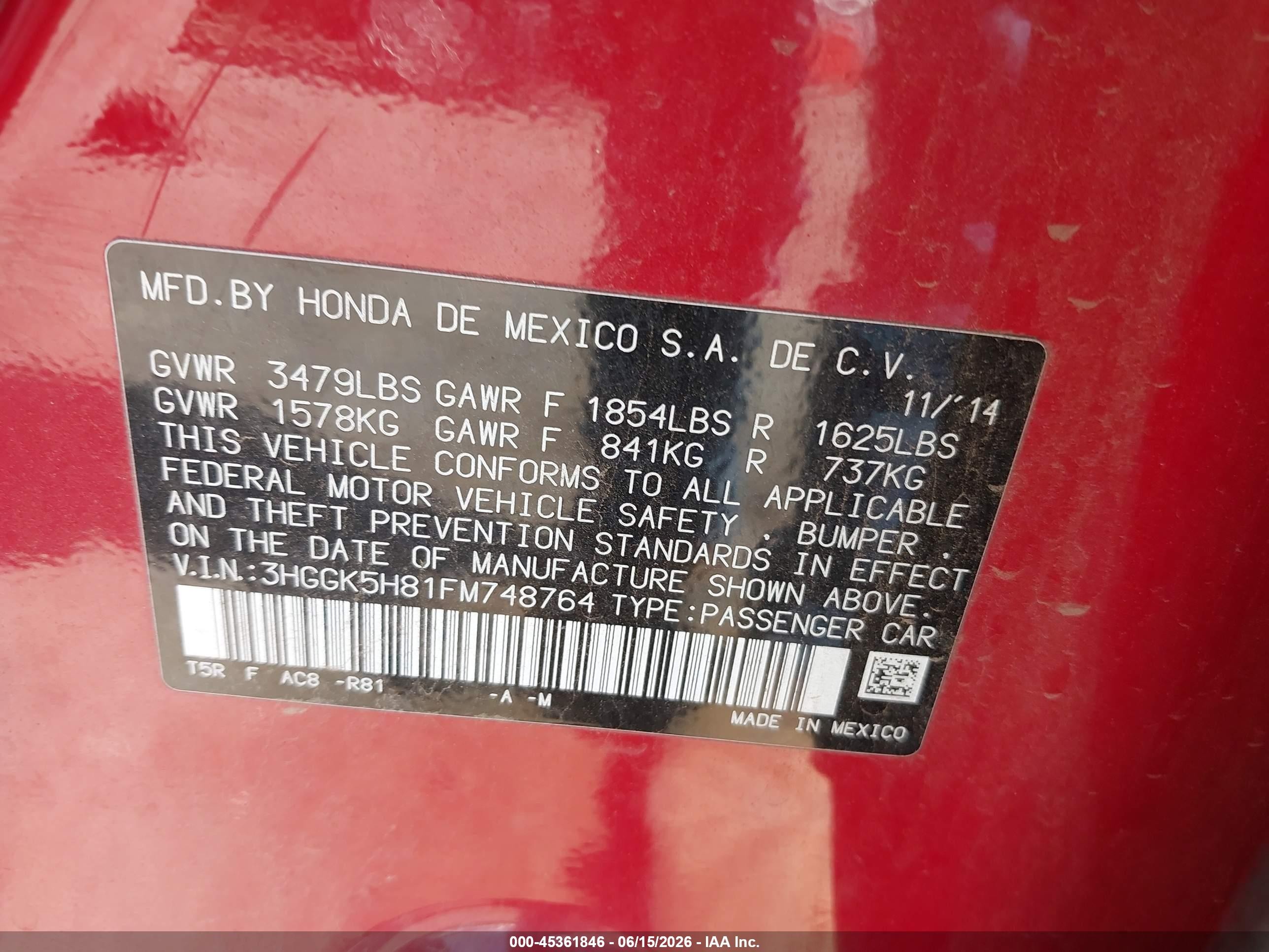 2015 Honda Fit Ex/ex-l Red vin: 3HGGK5H81FM748764