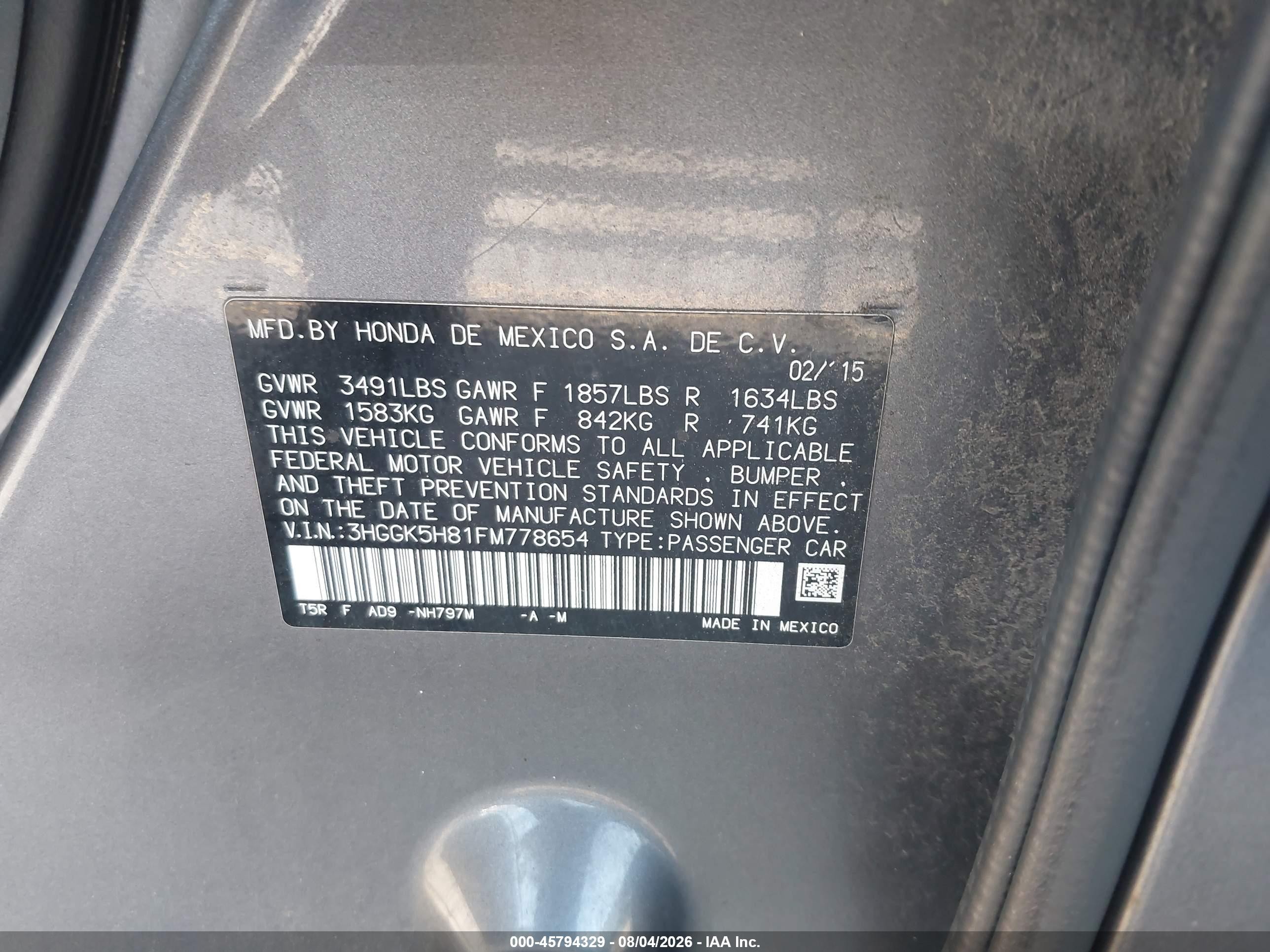 2015 Honda Fit Ex/ex-l Gray vin: 3HGGK5H81FM778654