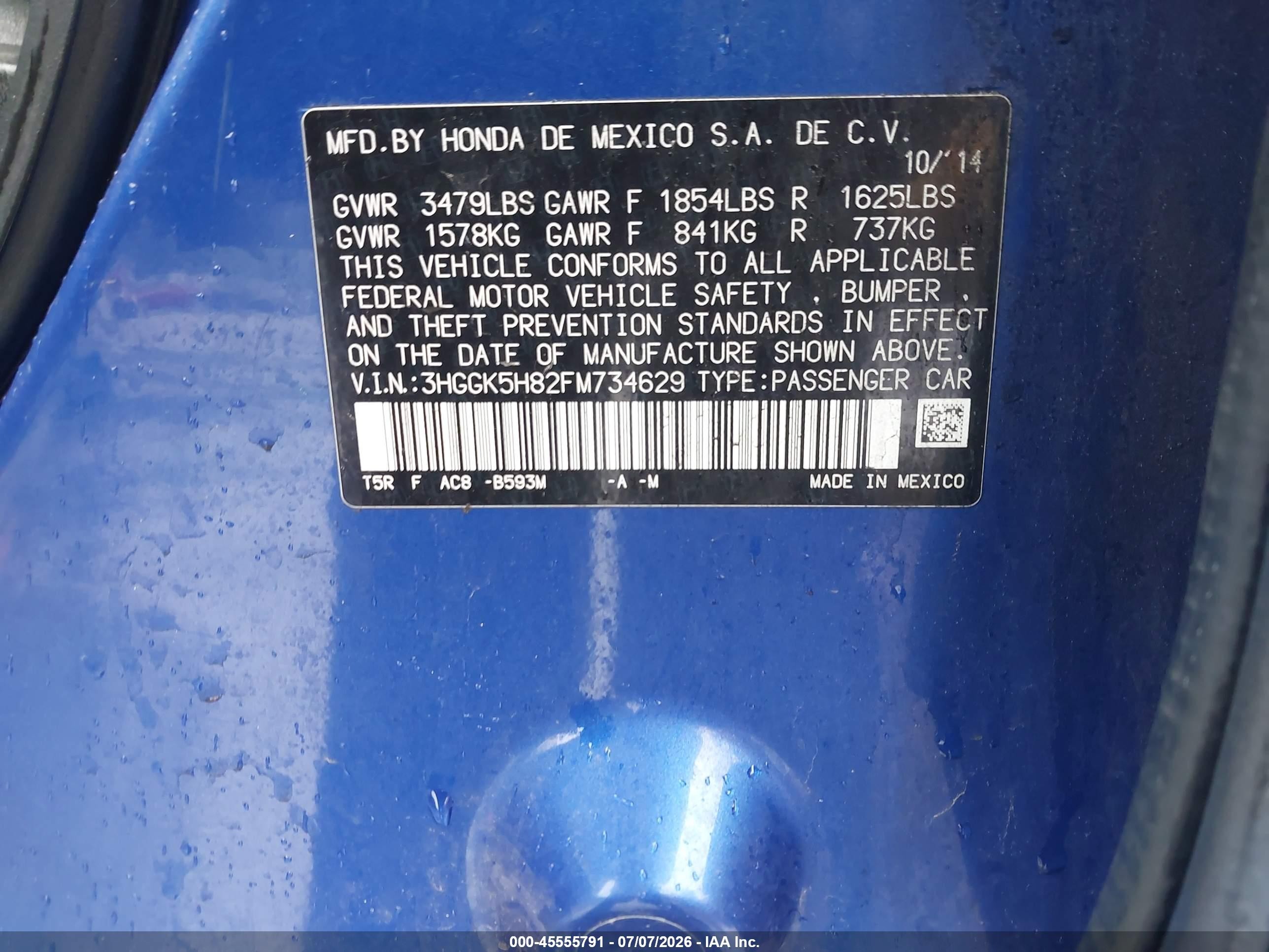 2015 Honda Fit Ex/ex-l Синий vin: 3HGGK5H82FM734629