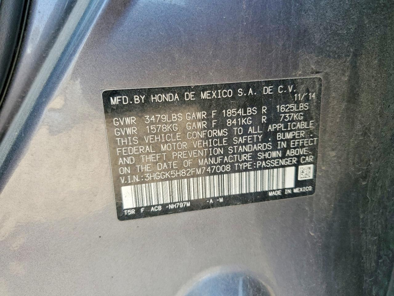 2015 Honda Fit Ex Gray vin: 3HGGK5H82FM747008