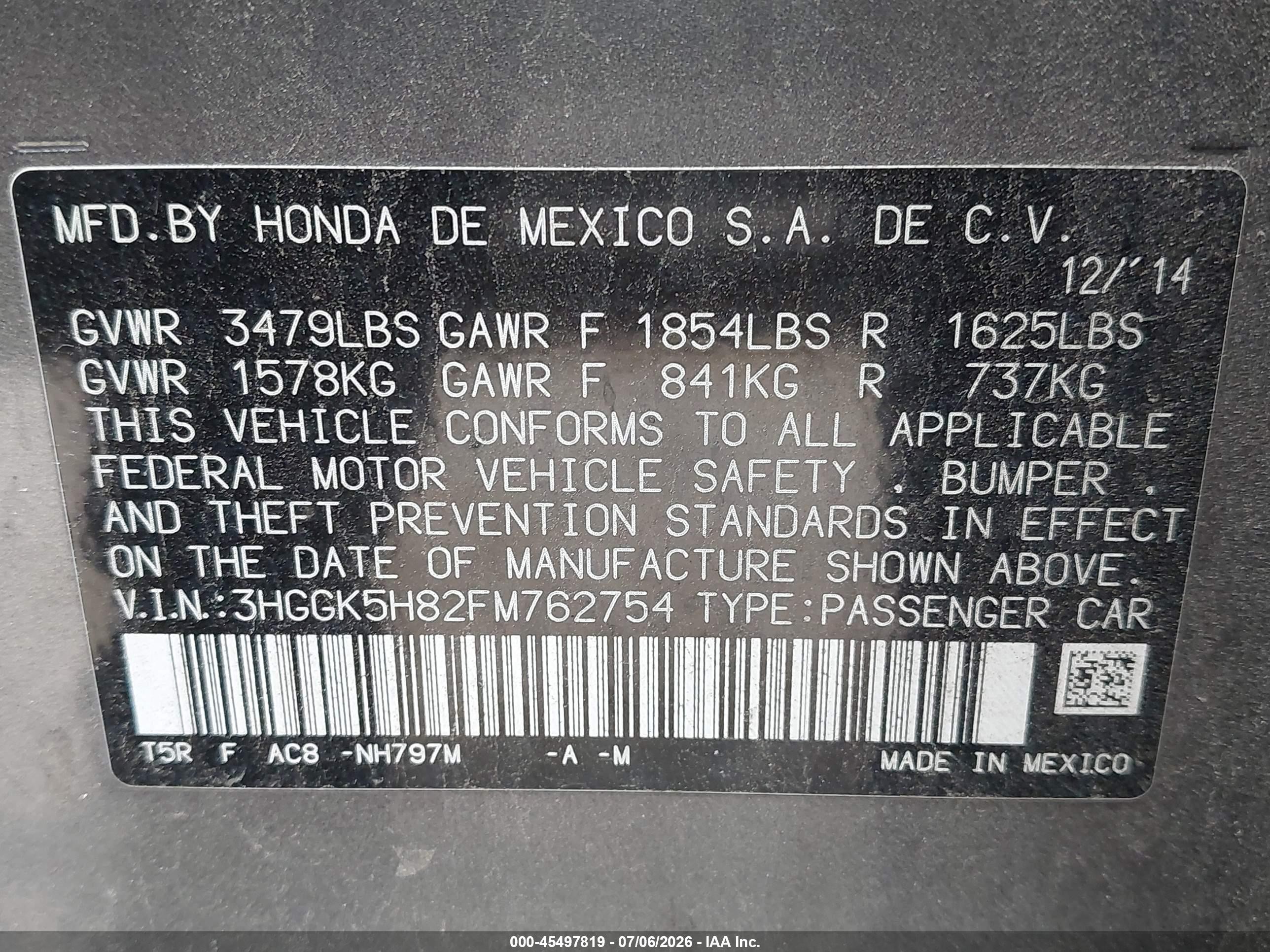 2015 Honda Fit Ex/ex-l Gray vin: 3HGGK5H82FM762754