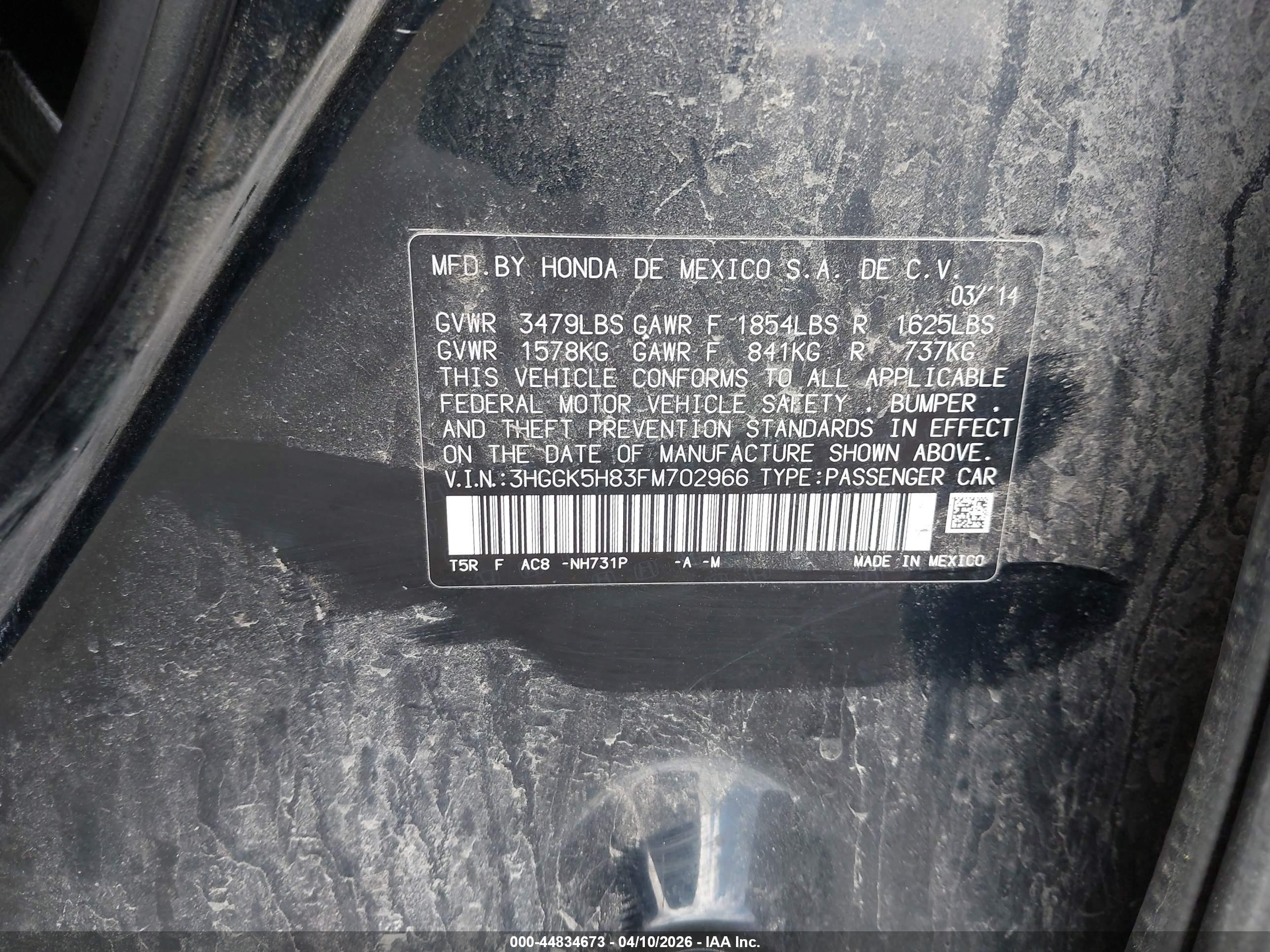 2015 Honda Fit Ex/ex-l Black vin: 3HGGK5H83FM702966