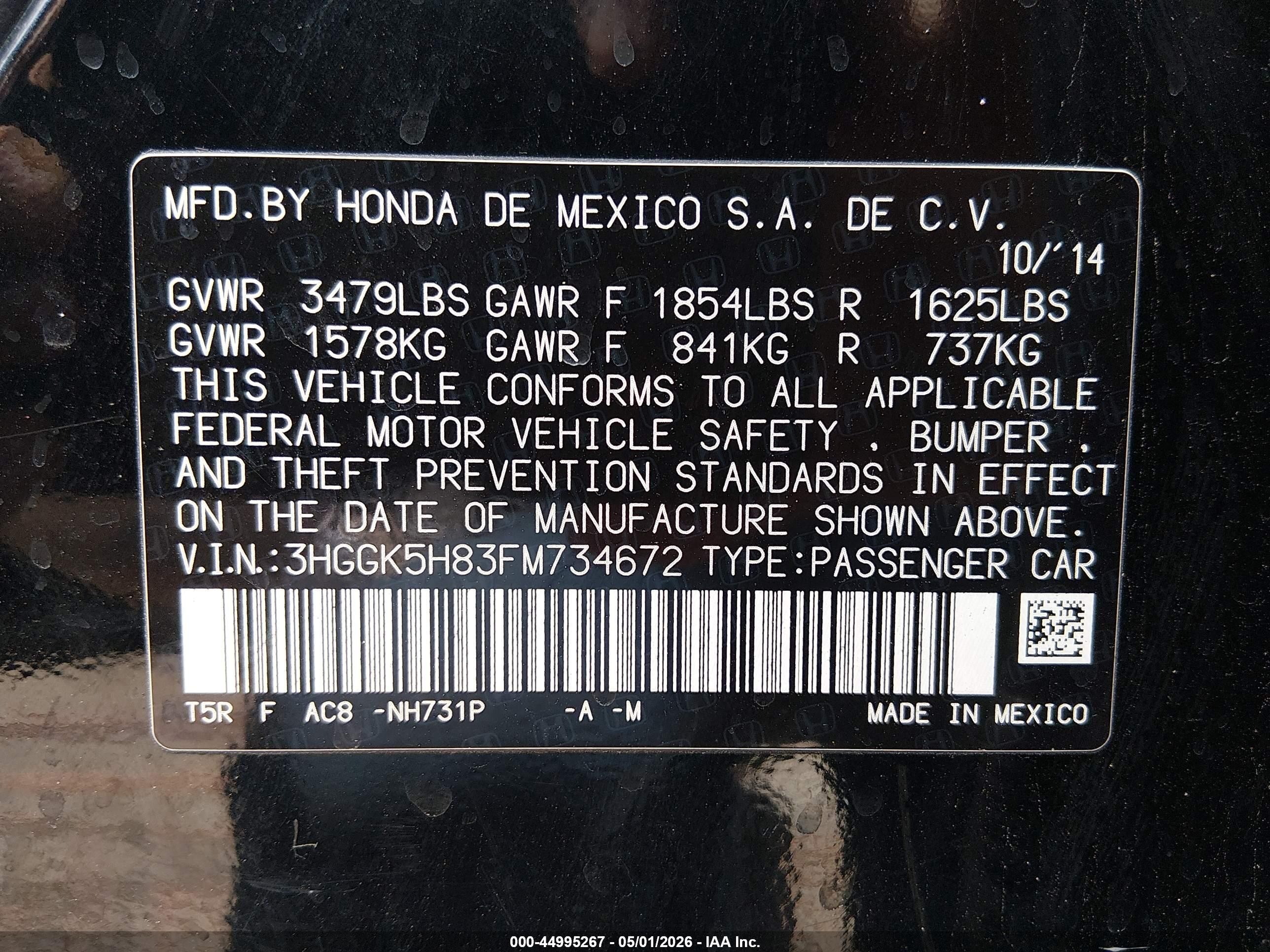 2015 Honda Fit Ex/ex-l Black vin: 3HGGK5H83FM734672