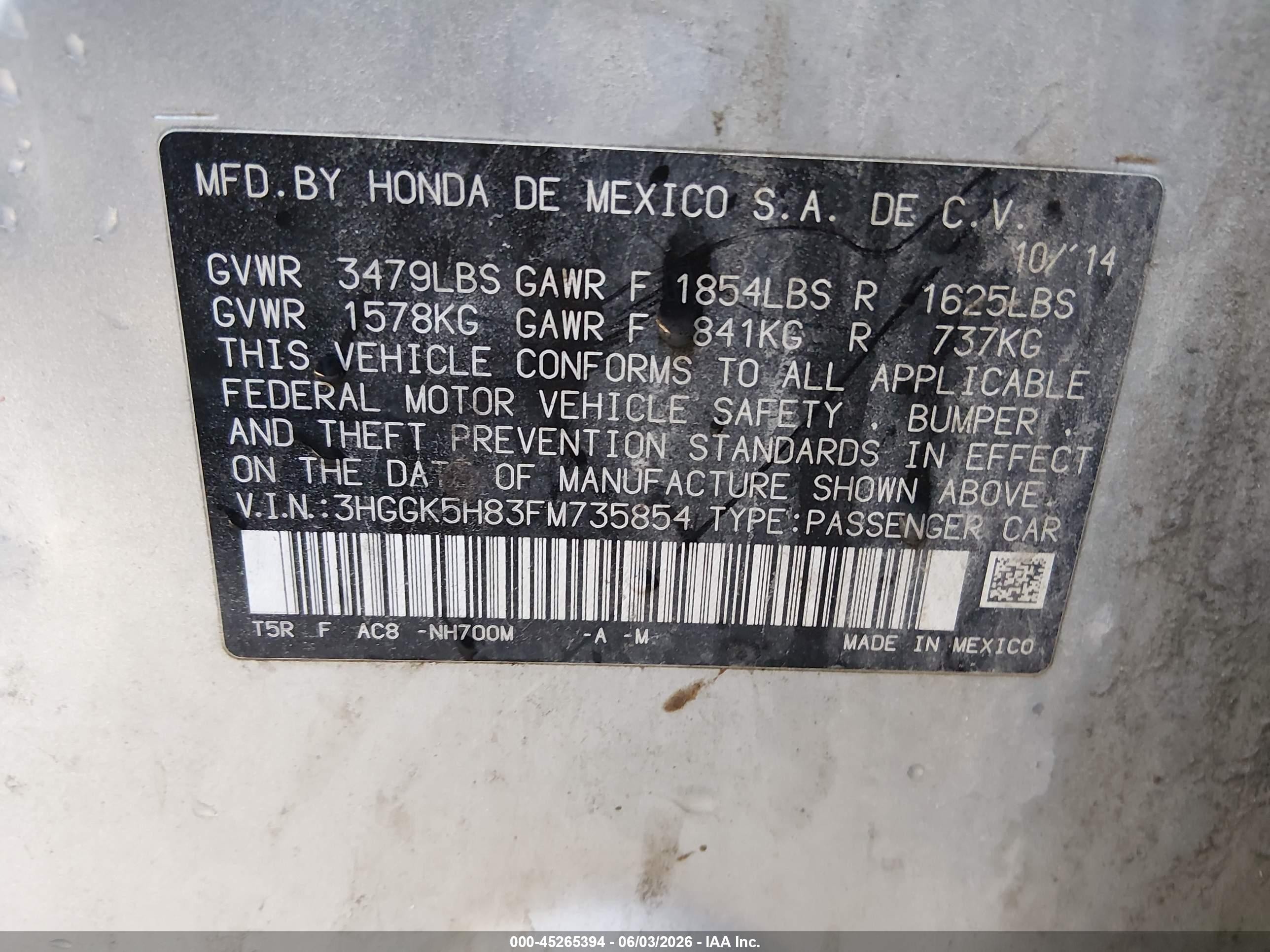 2015 Honda Fit Ex/ex-l Серебряный vin: 3HGGK5H83FM735854