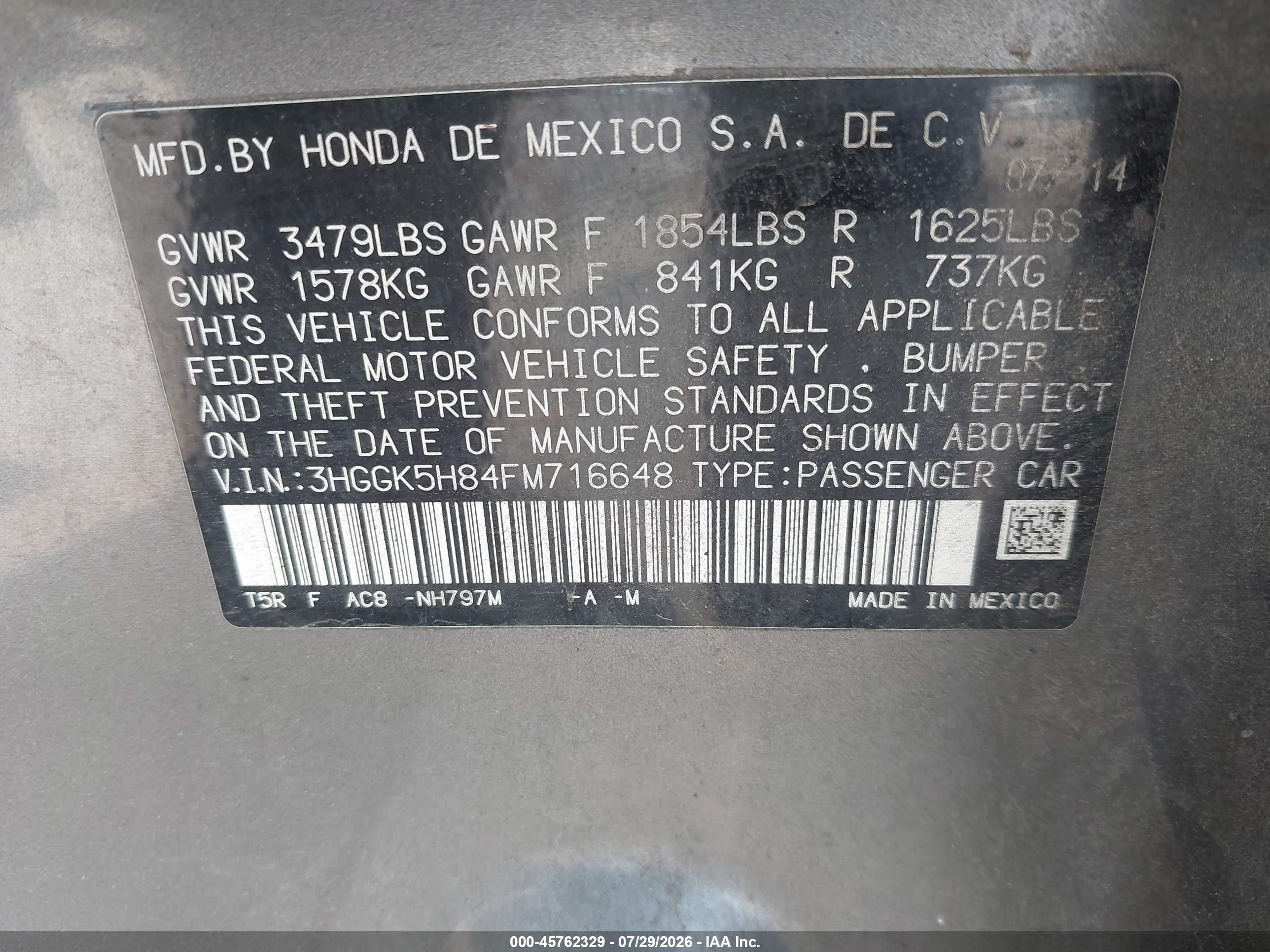 2015 Honda Fit Ex/ex-l Gray vin: 3HGGK5H84FM716648