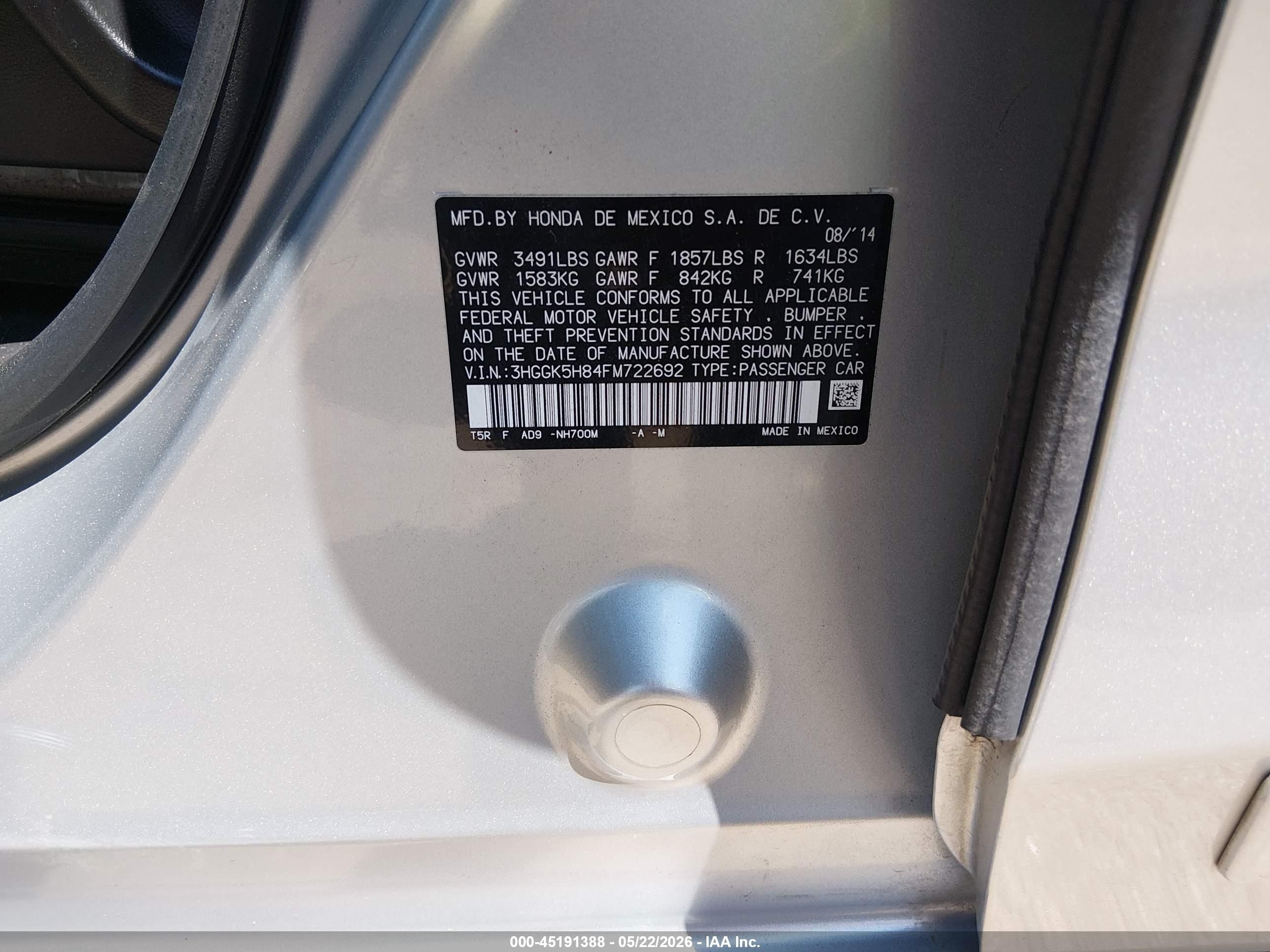 2015 Honda Fit Ex/ex-l Серебряный vin: 3HGGK5H84FM722692