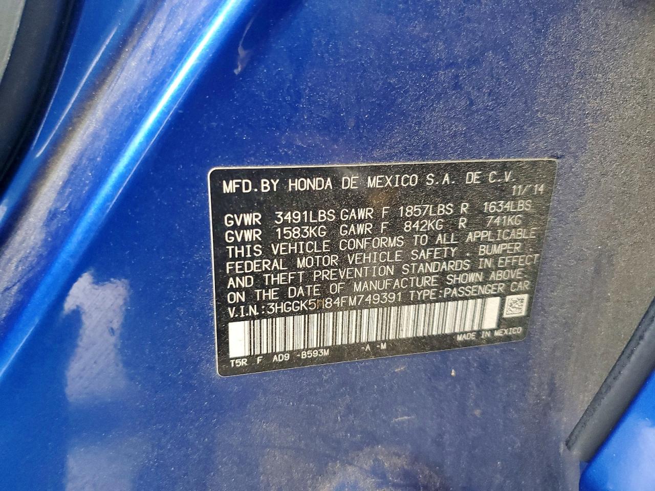 2015 Honda Fit Ex Blue vin: 3HGGK5H84FM749391