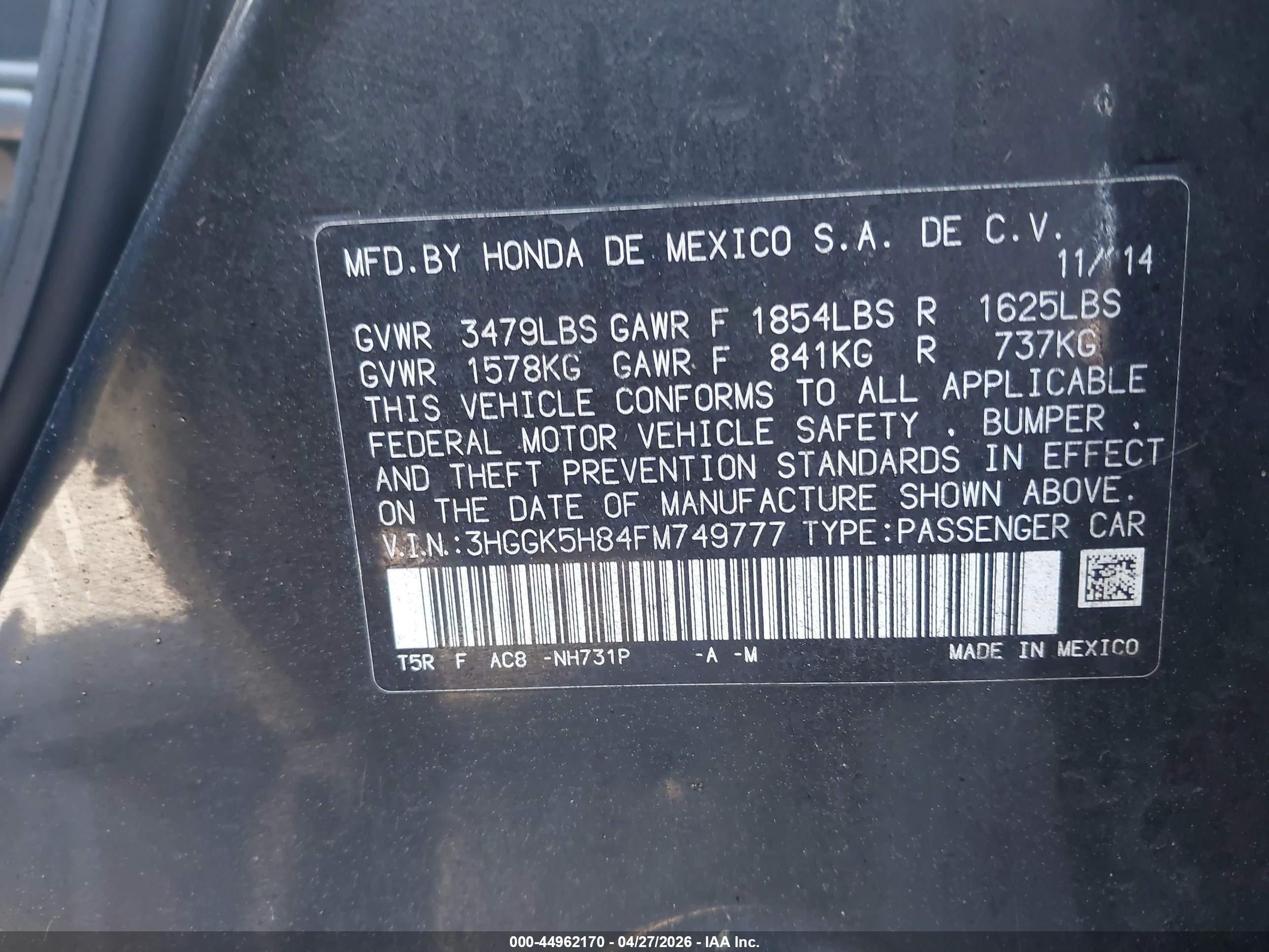 2015 Honda Fit Ex/ex-l Черный vin: 3HGGK5H84FM749777