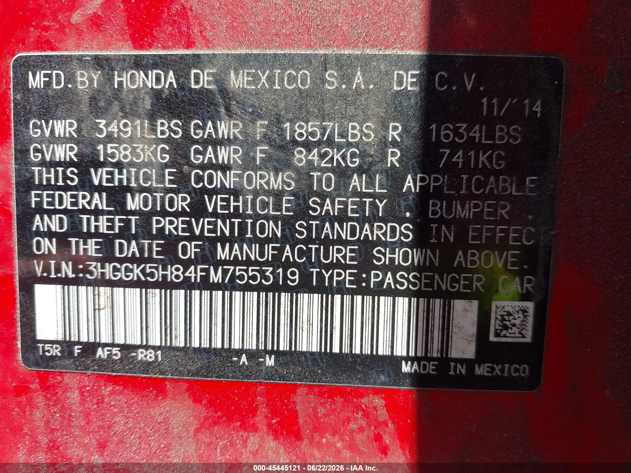 2015 Honda Fit Ex/ex-l Red vin: 3HGGK5H84FM755319