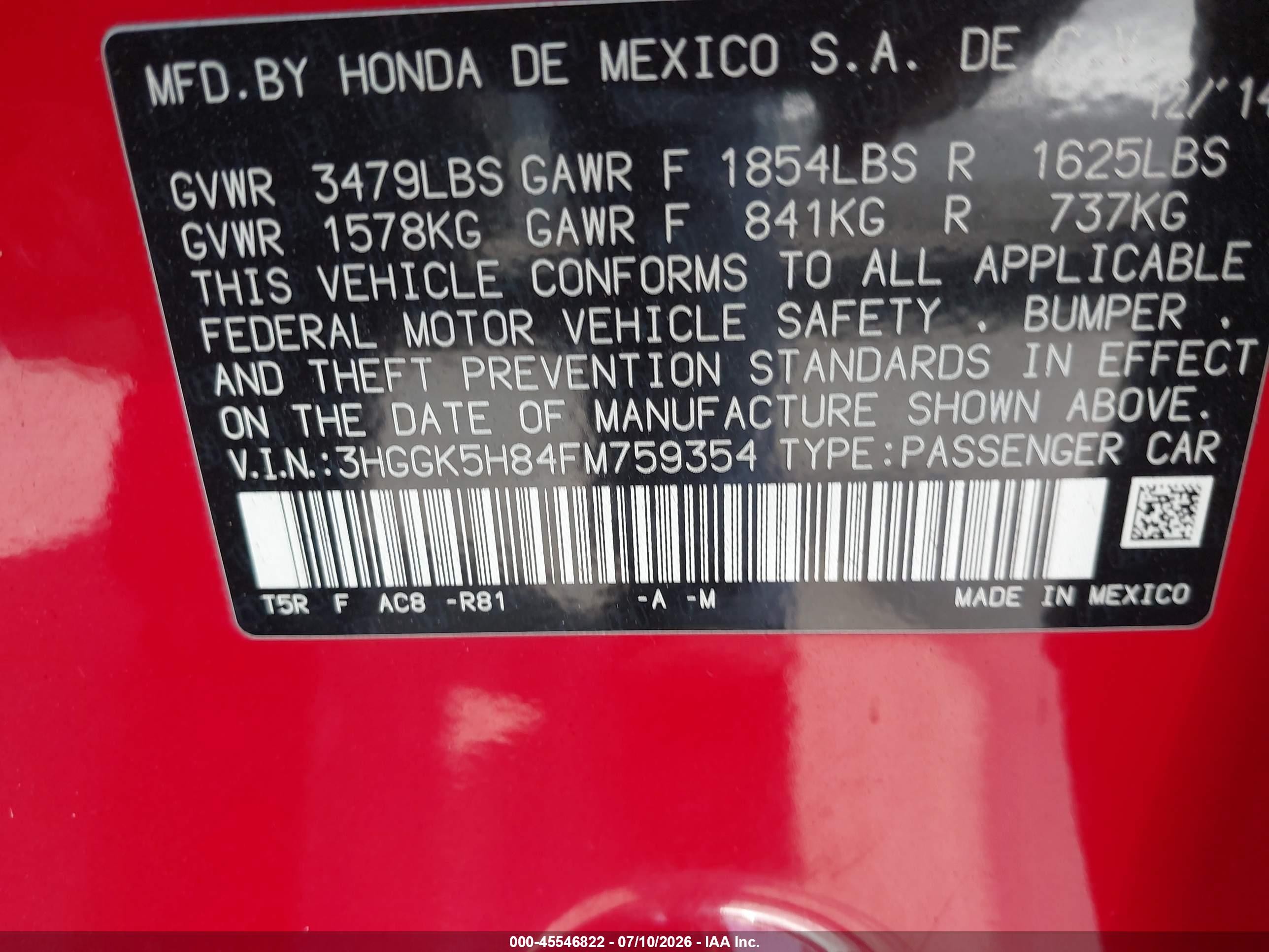 2015 Honda Fit Ex/ex-l Red vin: 3HGGK5H84FM759354