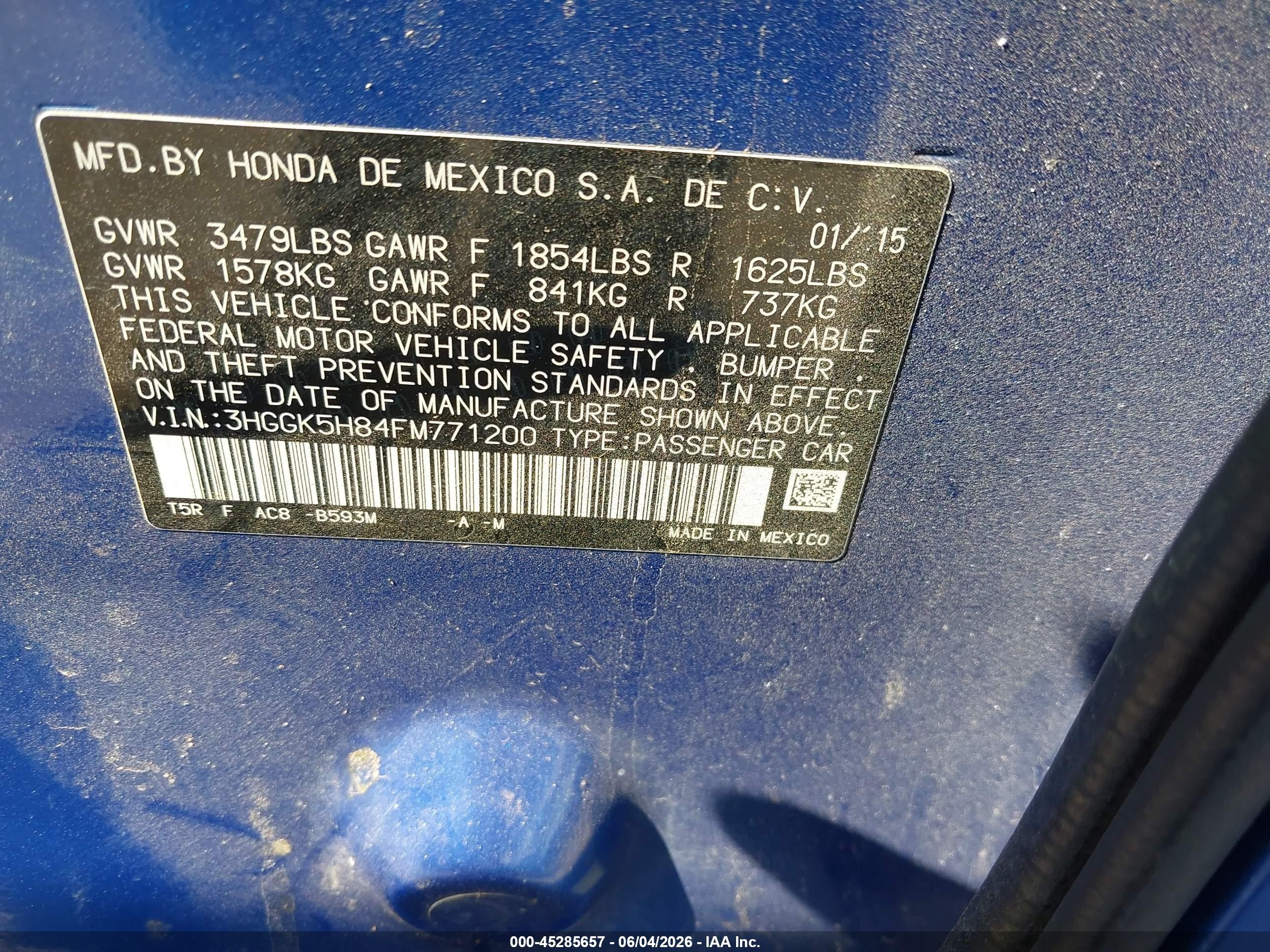 2015 Honda Fit Ex/ex-l Синий vin: 3HGGK5H84FM771200