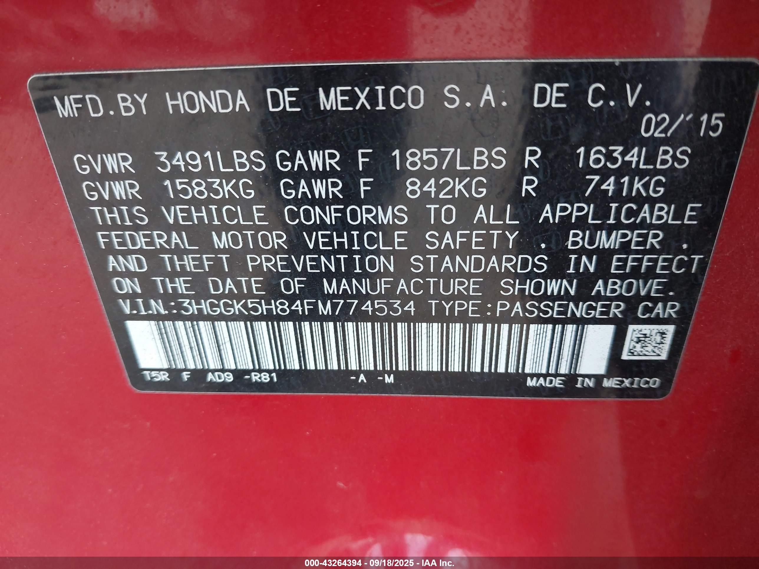 2015 Honda Fit Ex/ex-l Красный vin: 3HGGK5H84FM774534