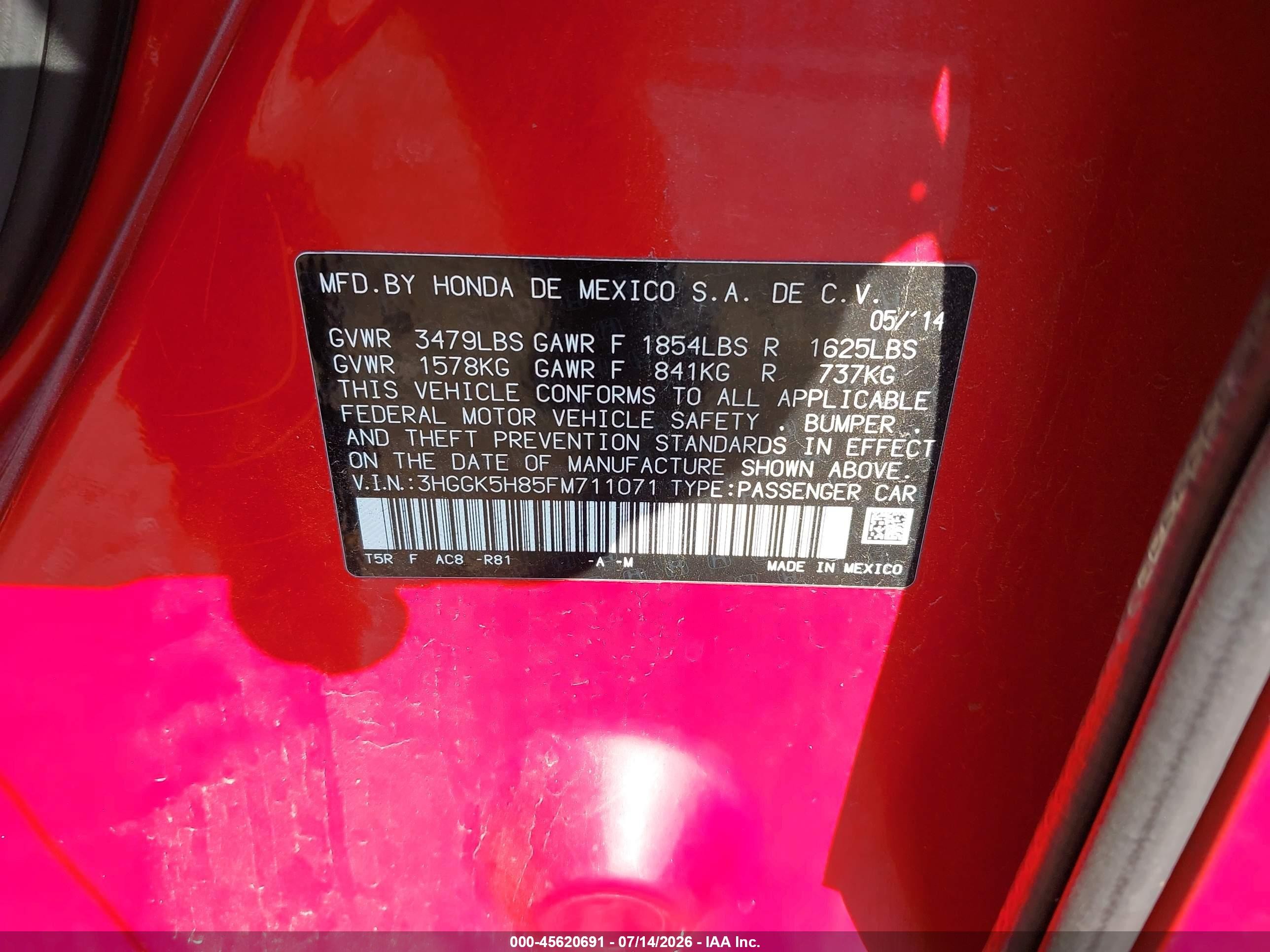 2015 Honda Fit Ex/ex-l Red vin: 3HGGK5H85FM711071