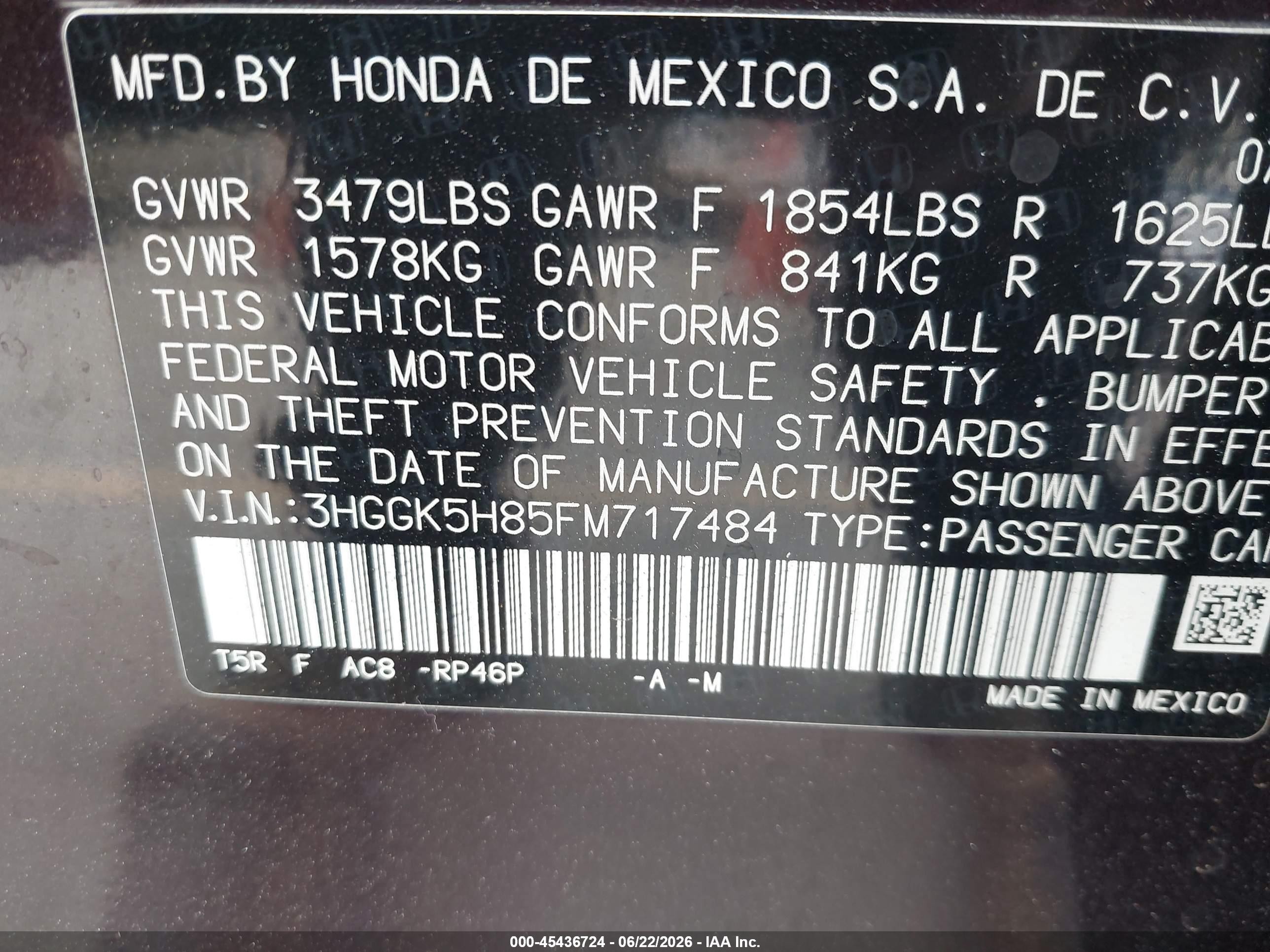 2015 Honda Fit Ex/ex-l Purple vin: 3HGGK5H85FM717484