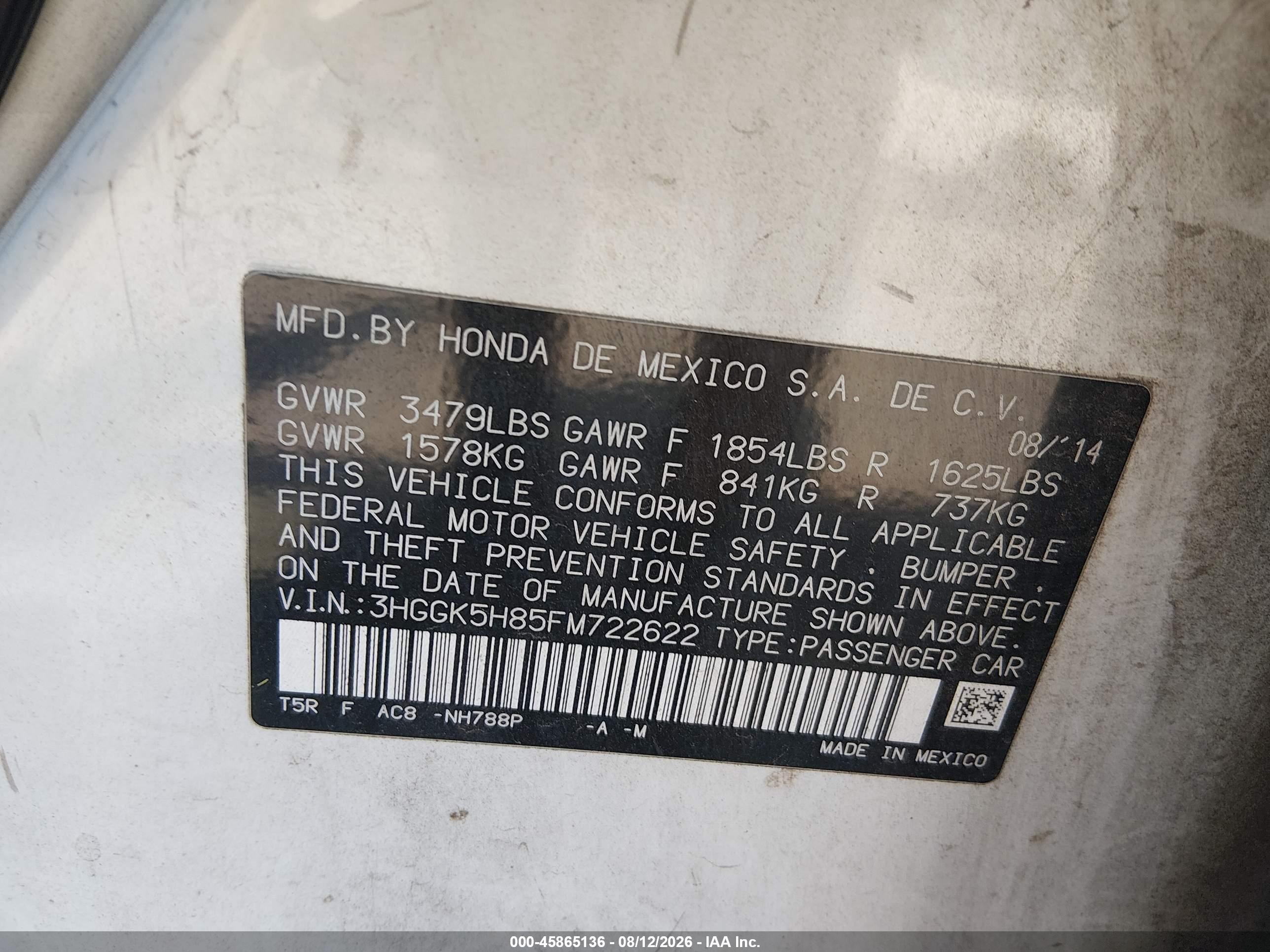 2015 Honda Fit Ex/ex-l Белый vin: 3HGGK5H85FM722622