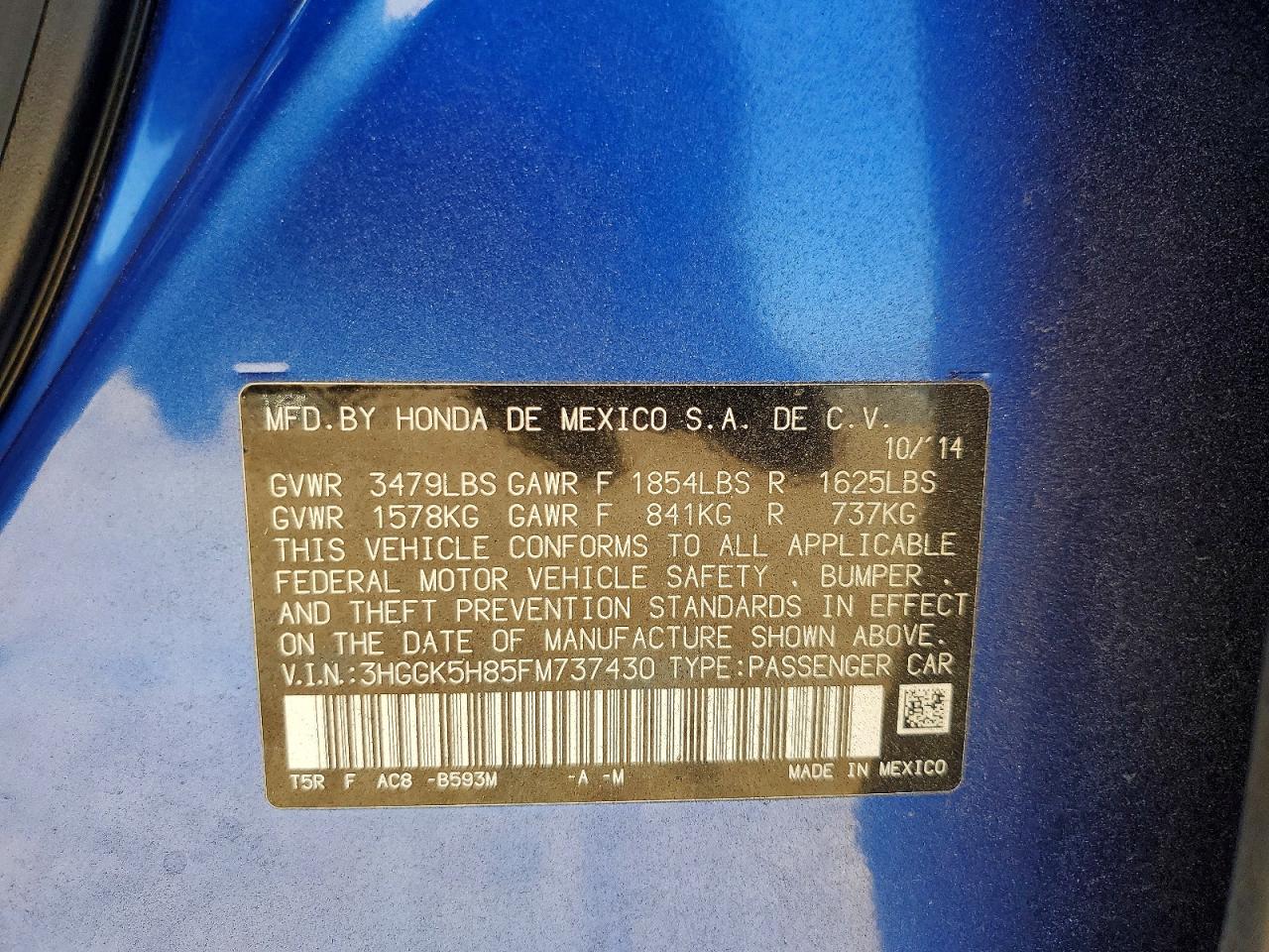 2015 Honda Fit Ex Blue vin: 3HGGK5H85FM737430