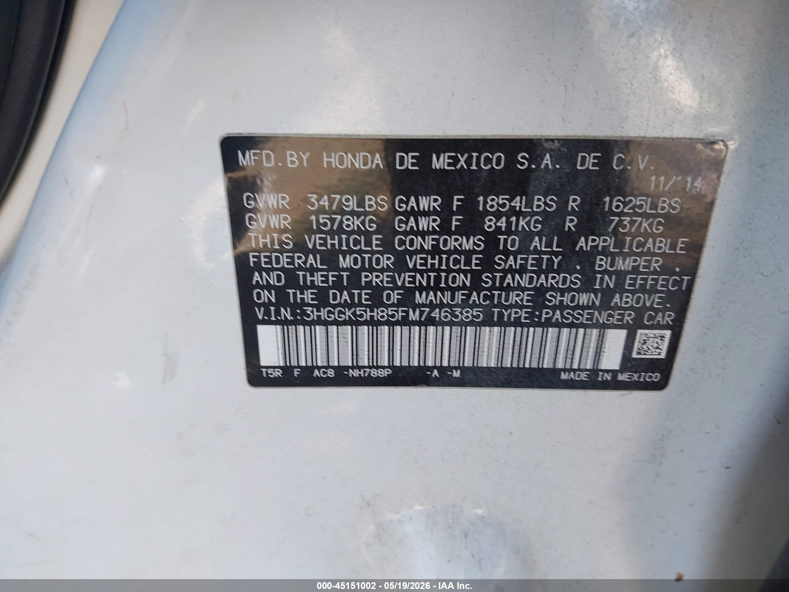 2015 Honda Fit Ex/ex-l White vin: 3HGGK5H85FM746385