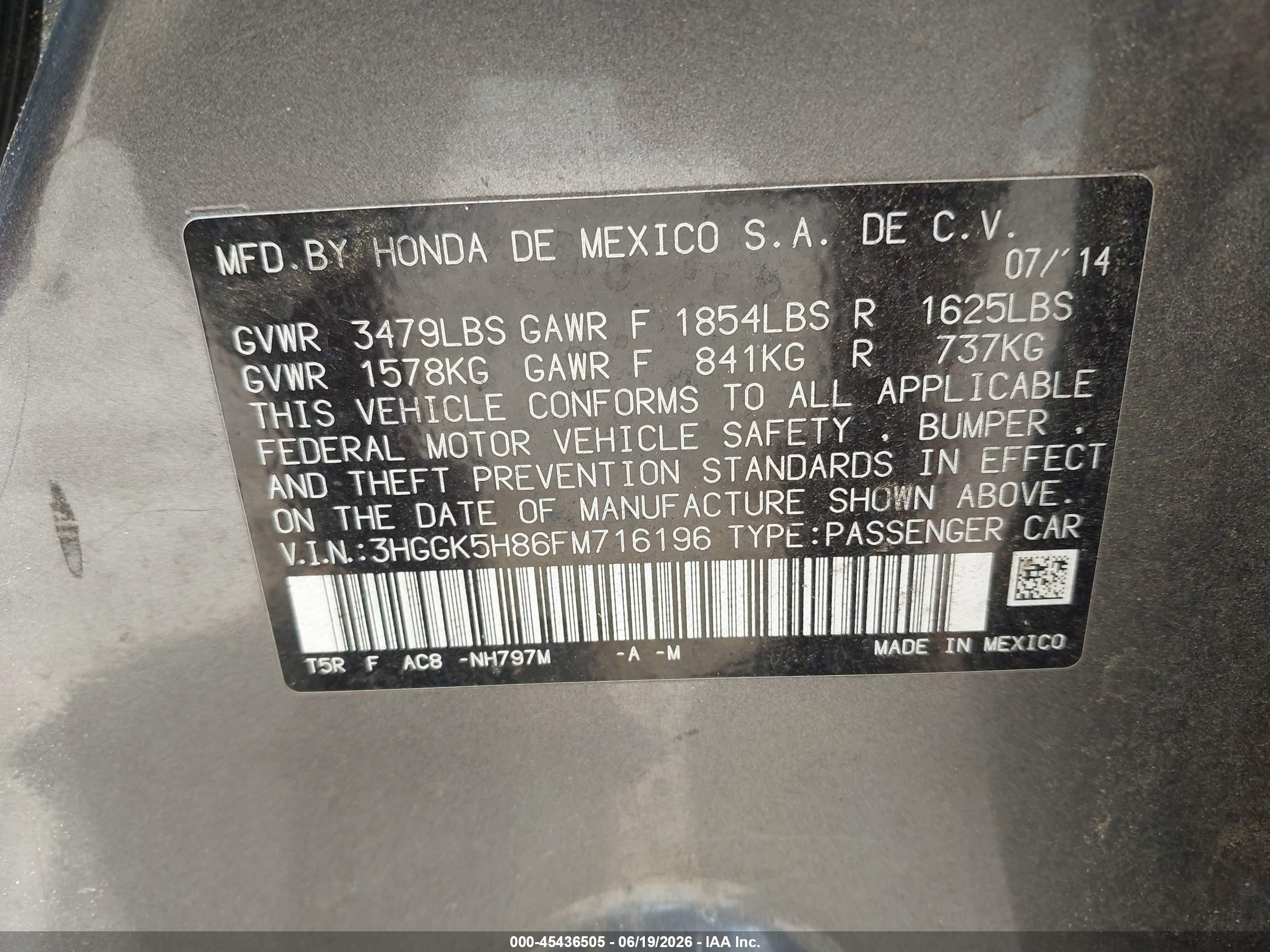 2015 Honda Fit Ex/ex-l Gray vin: 3HGGK5H86FM716196
