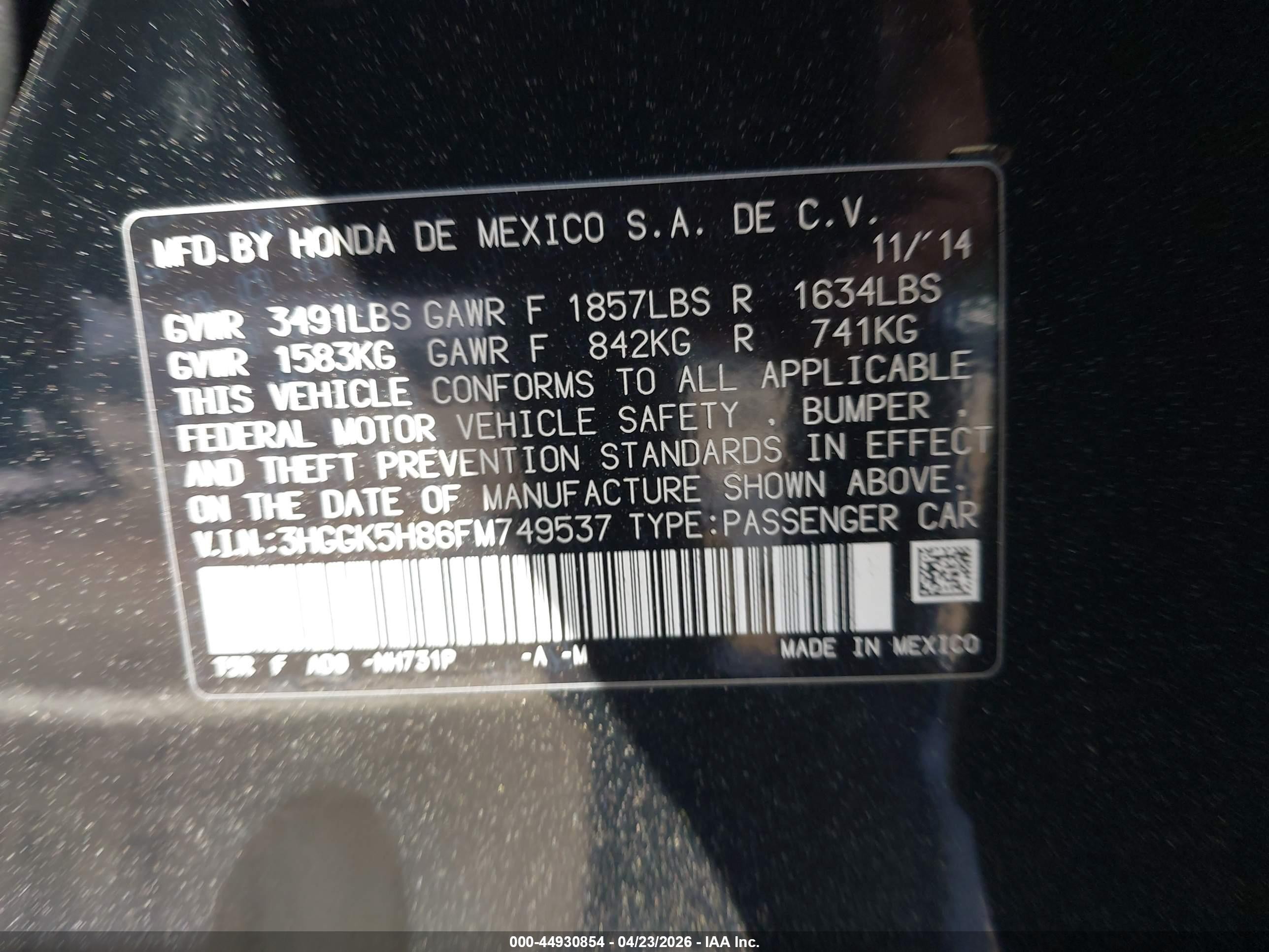2015 Honda Fit Ex/ex-l Черный vin: 3HGGK5H86FM749537