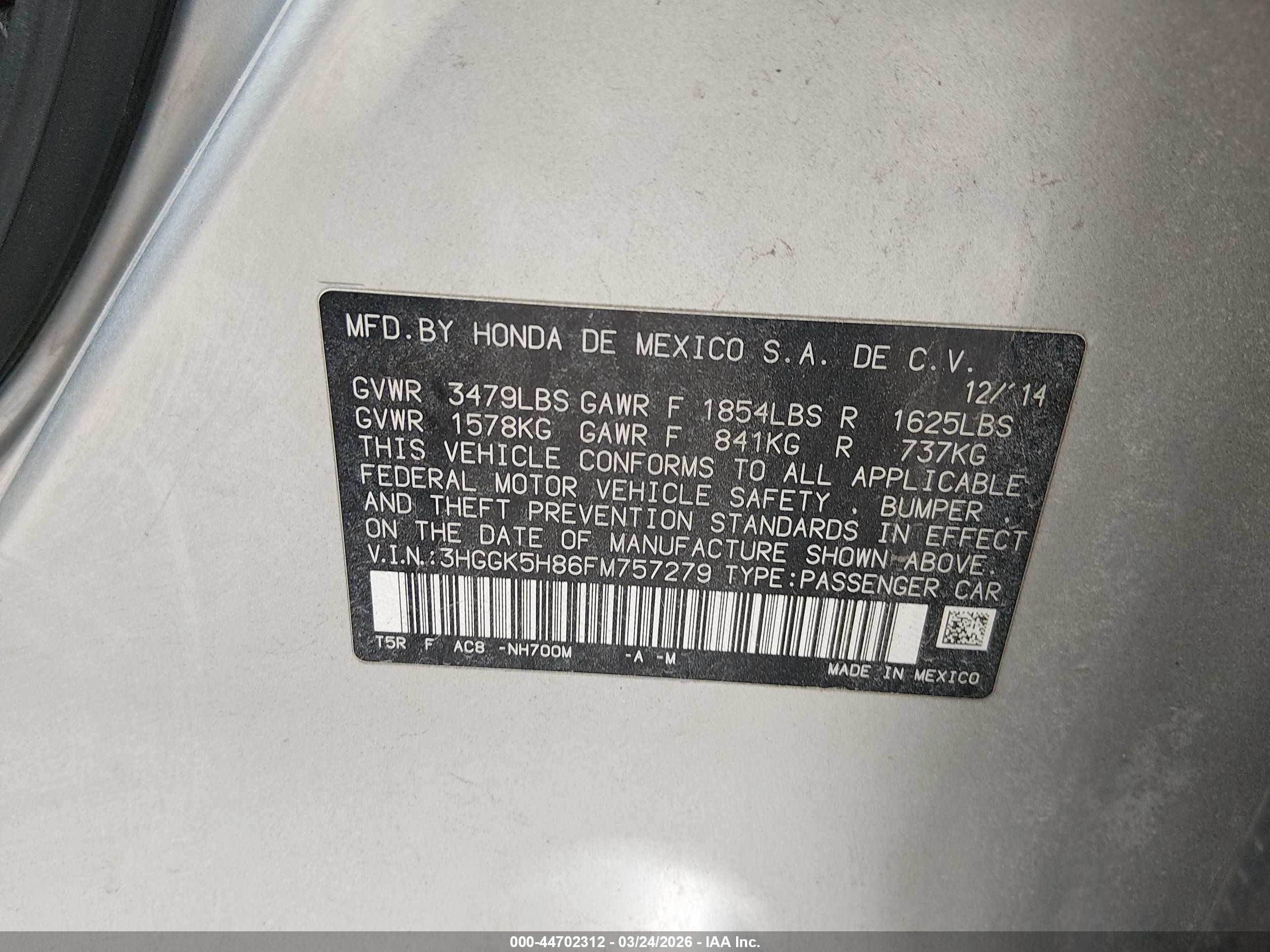2015 Honda Fit Ex/ex-l Silver vin: 3HGGK5H86FM757279