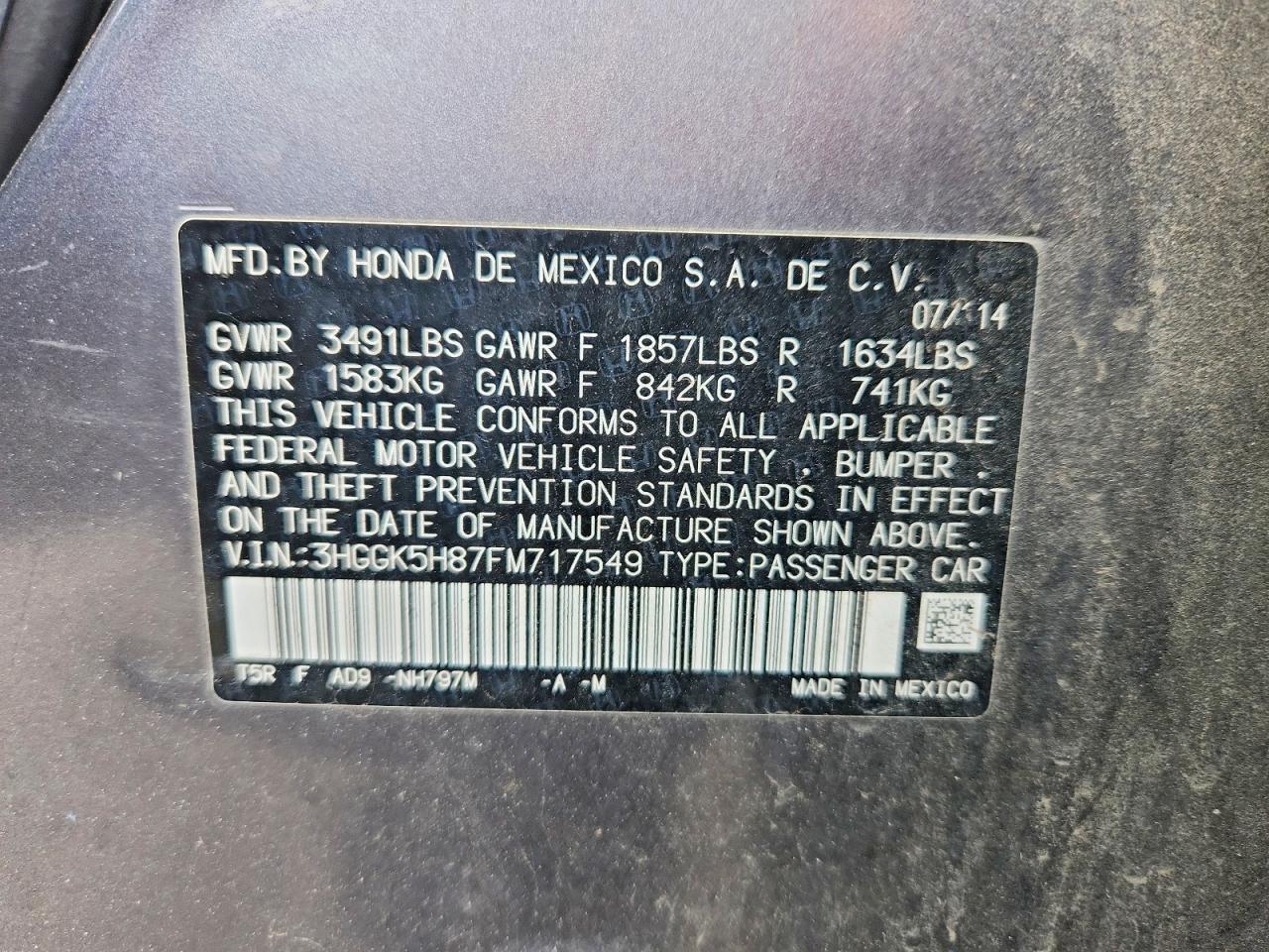2015 Honda Fit Ex Gray vin: 3HGGK5H87FM717549