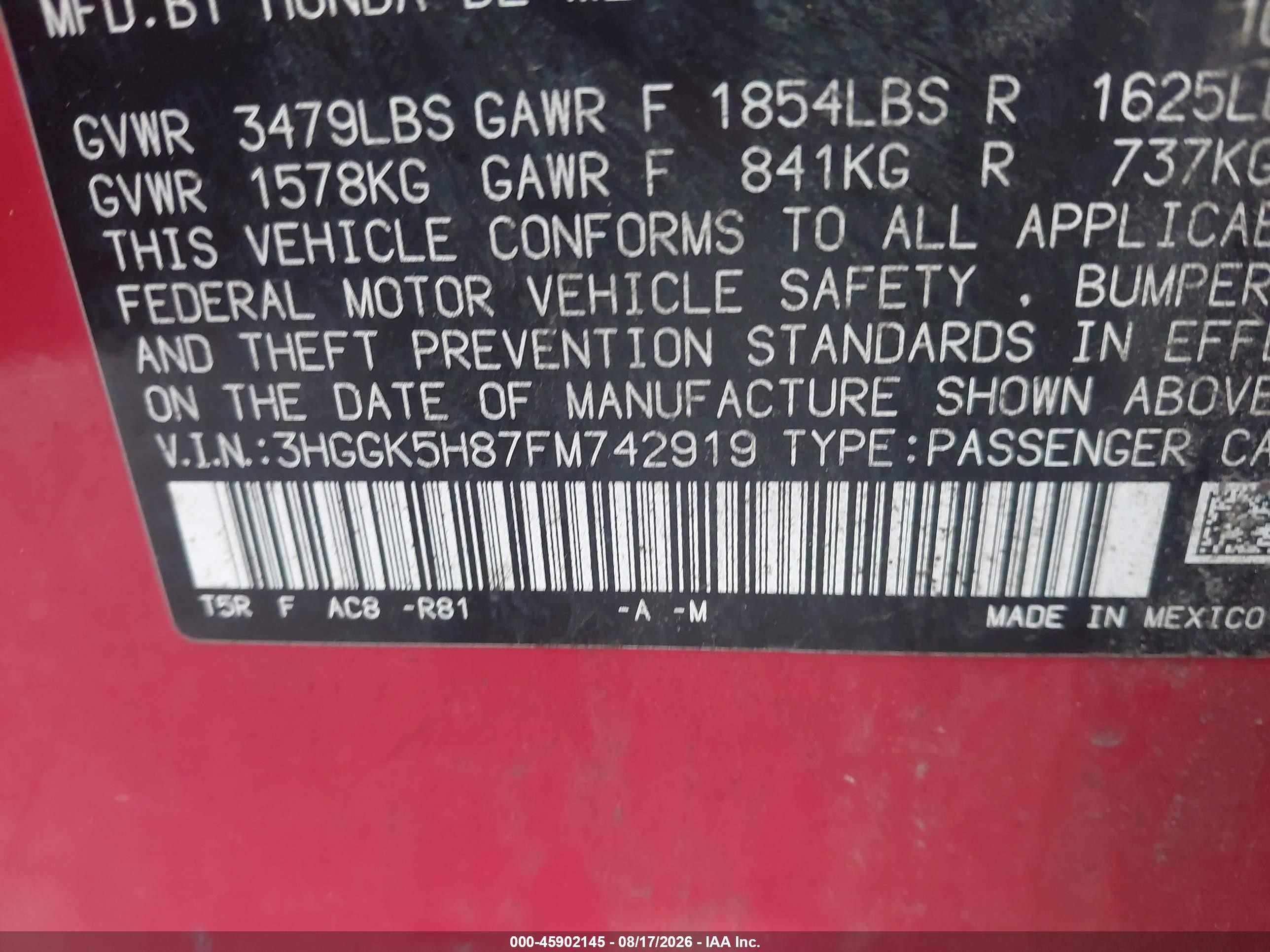 2015 Honda Fit Ex/ex-l Red vin: 3HGGK5H87FM742919