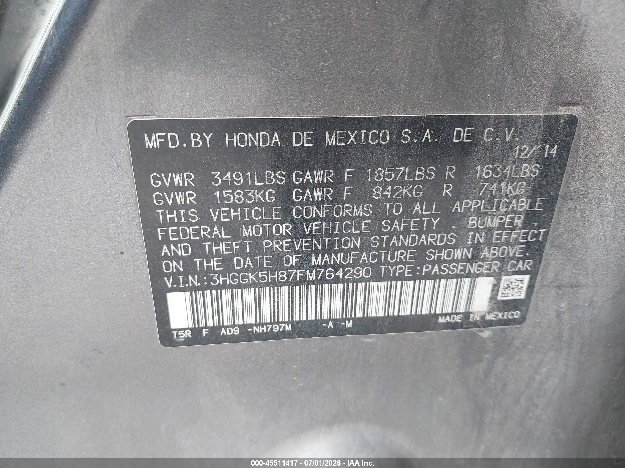 2015 Honda Fit Ex/ex-l Gray vin: 3HGGK5H87FM764290