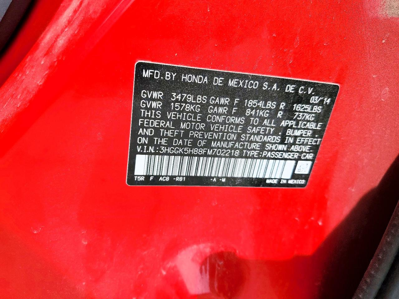 2015 Honda Fit Ex Red vin: 3HGGK5H88FM702218