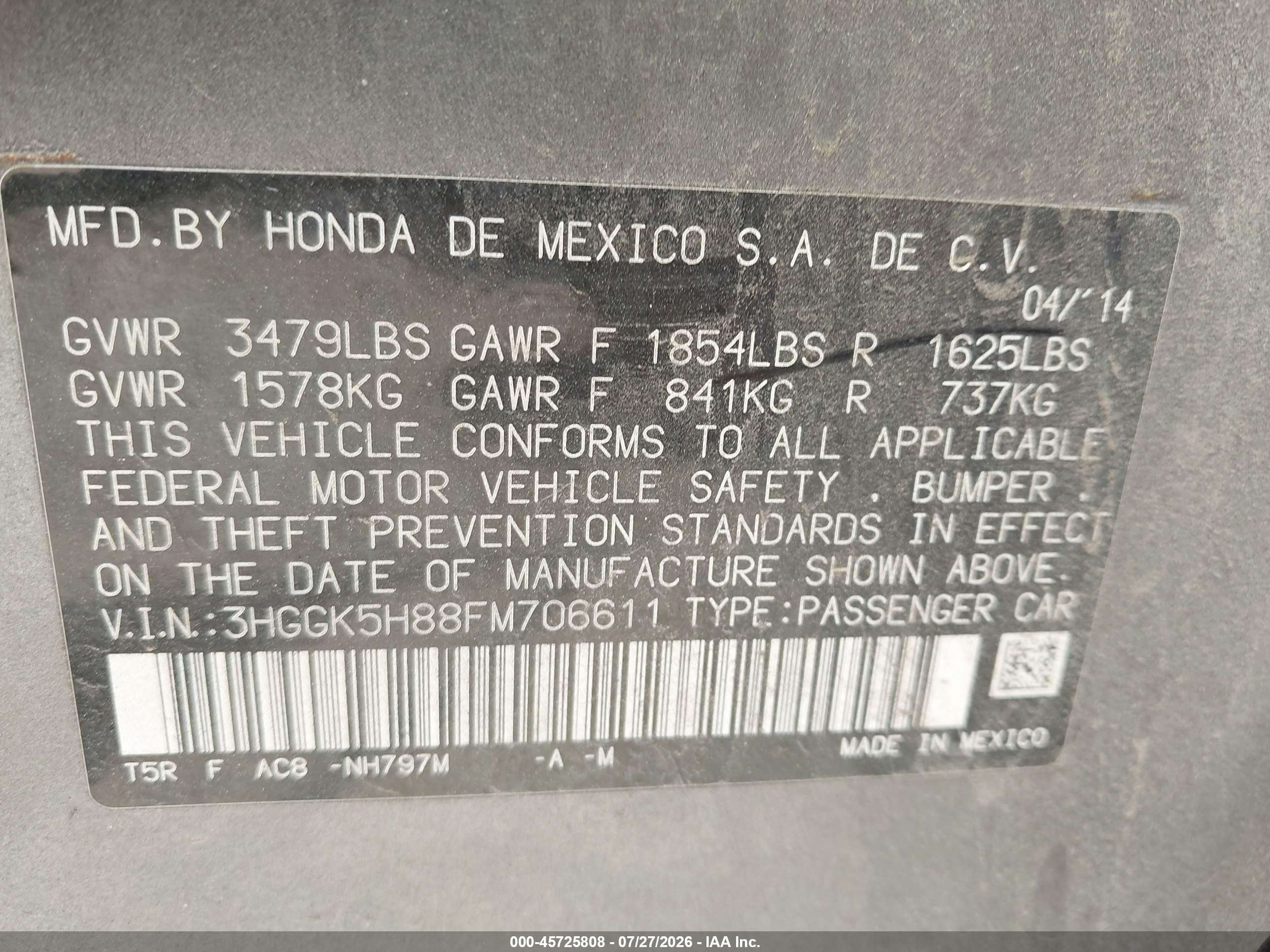 2015 Honda Fit Ex/ex-l Gray vin: 3HGGK5H88FM706611