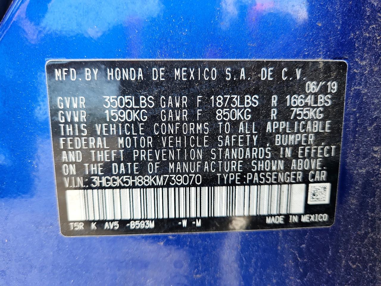 2019 Honda Fit Ex Синий vin: 3HGGK5H88KM739070