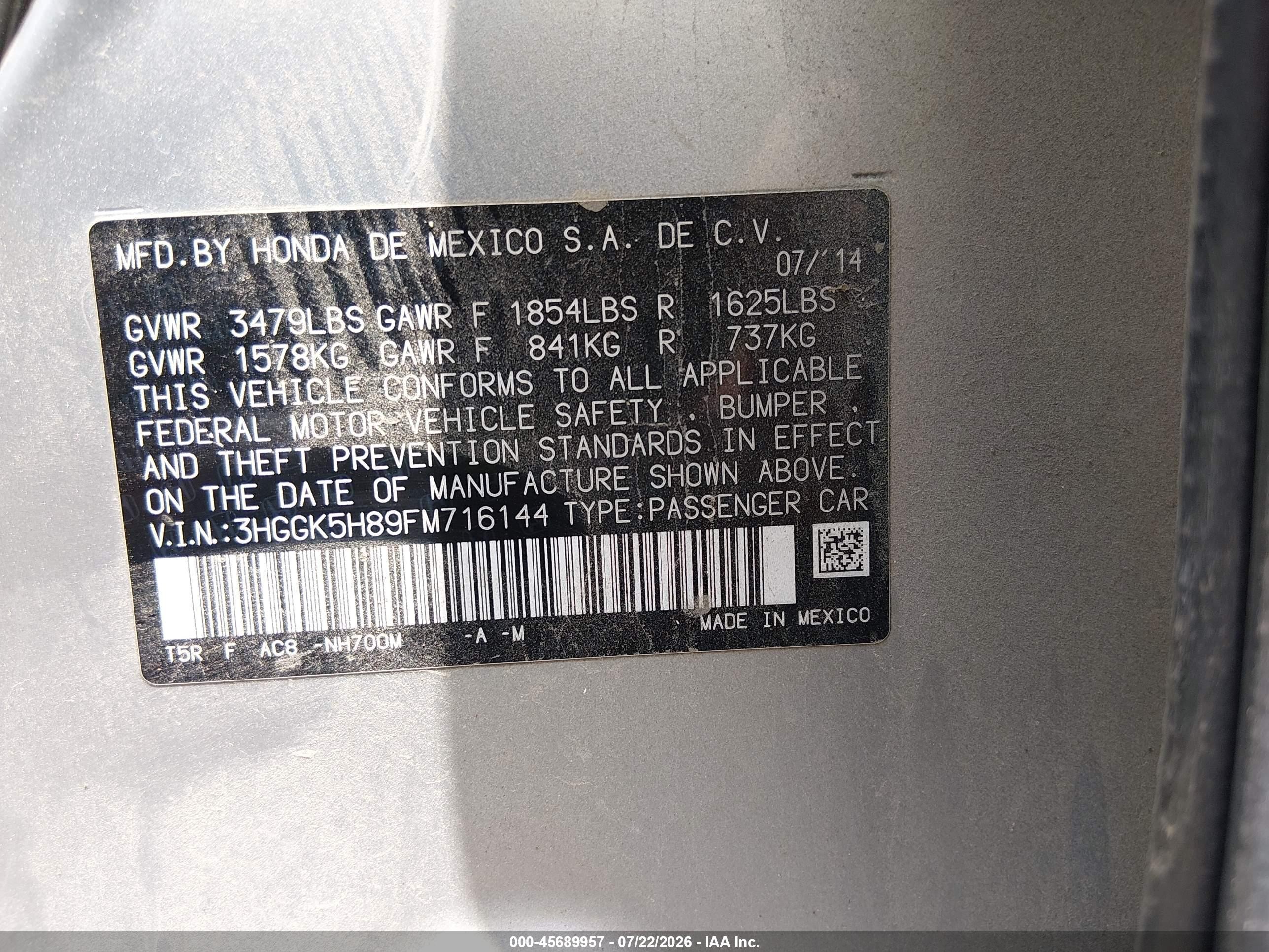 2015 Honda Fit Ex/ex-l Серебряный vin: 3HGGK5H89FM716144