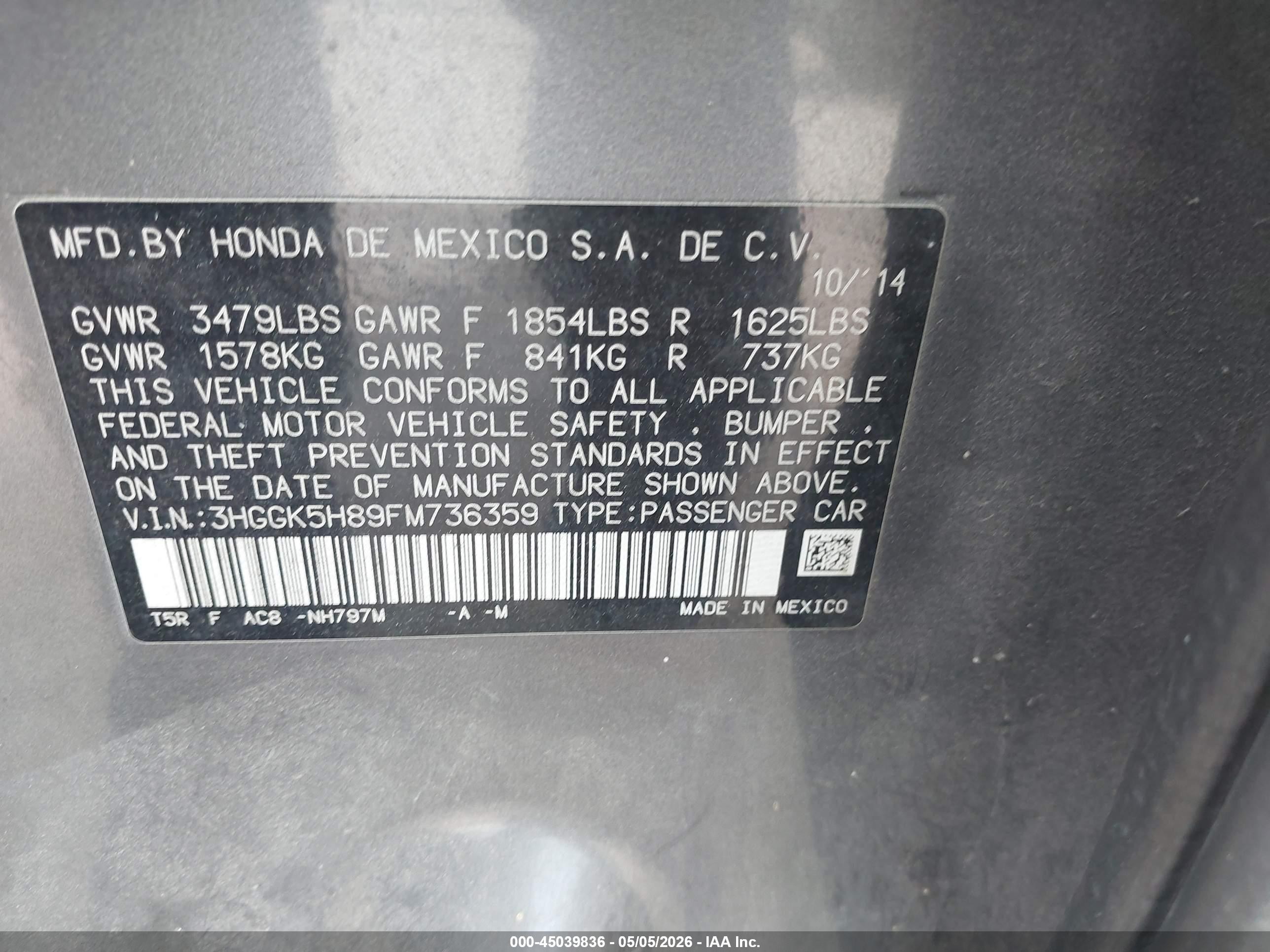 2015 Honda Fit Ex/ex-l Black vin: 3HGGK5H89FM736359