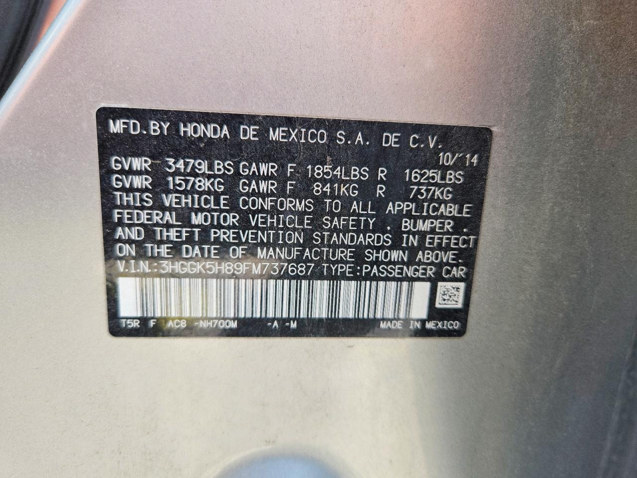 2015 Honda Fit Ex Серебряный vin: 3HGGK5H89FM737687